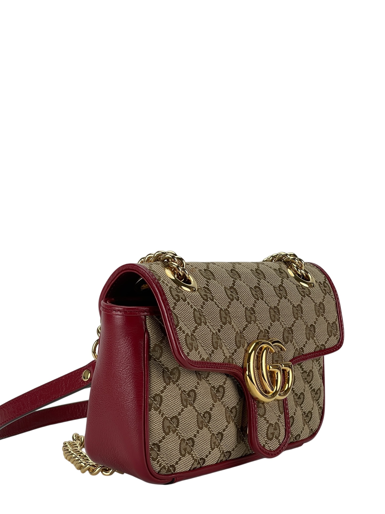 GUCCI - Small Beige Red GG Marmont Shoulder Bag