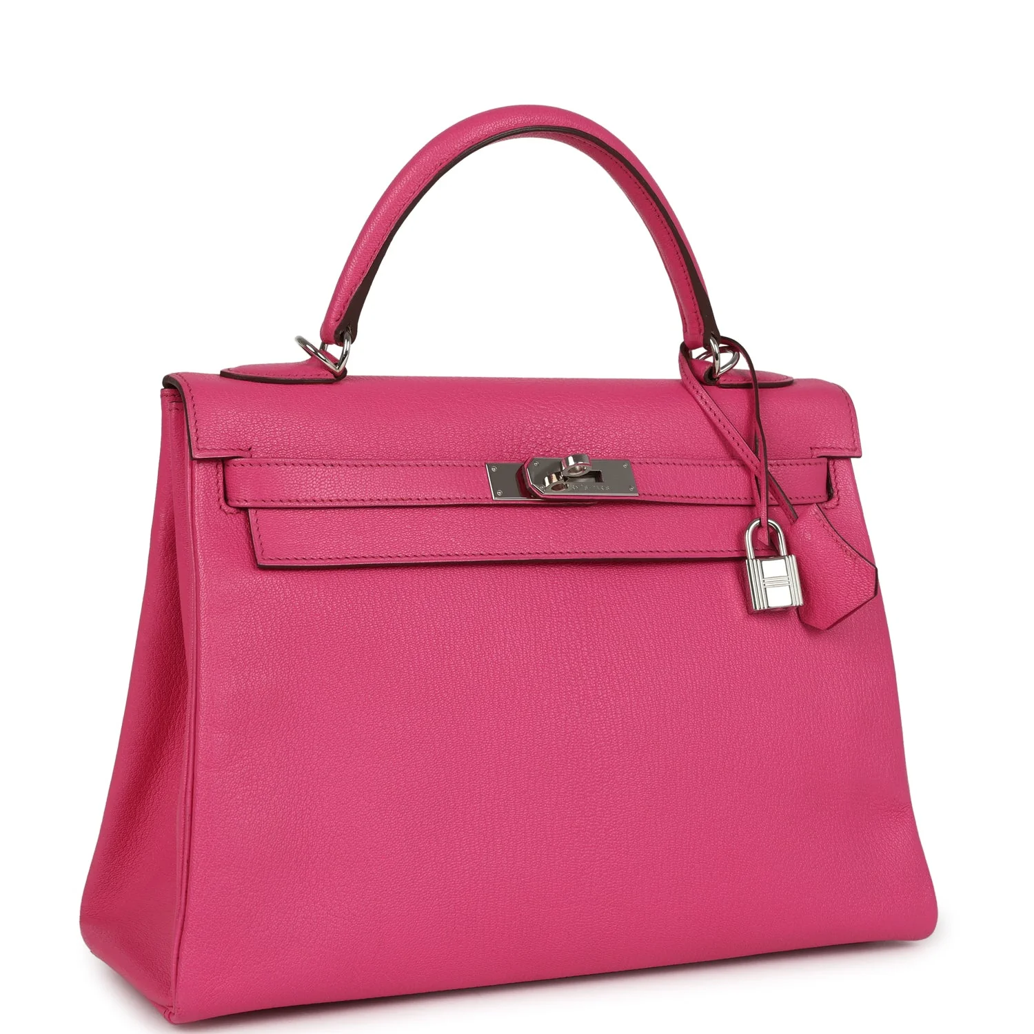 Pre-owned Hermes Kelly Retourne 32 Rose Tyrien Chevre Palladium Hardware