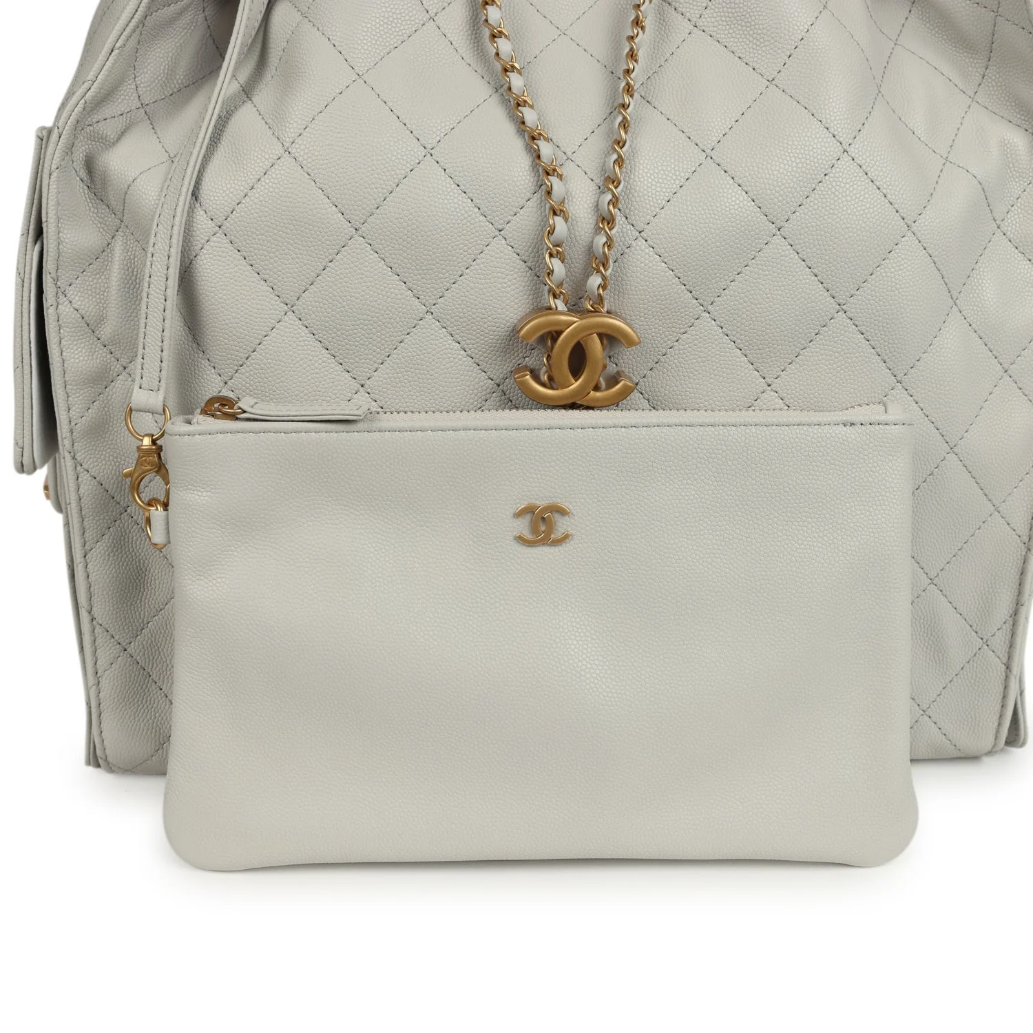 Chanel Medium 25 Hobo Bag Light Grey Caviar Antique Gold Hardware