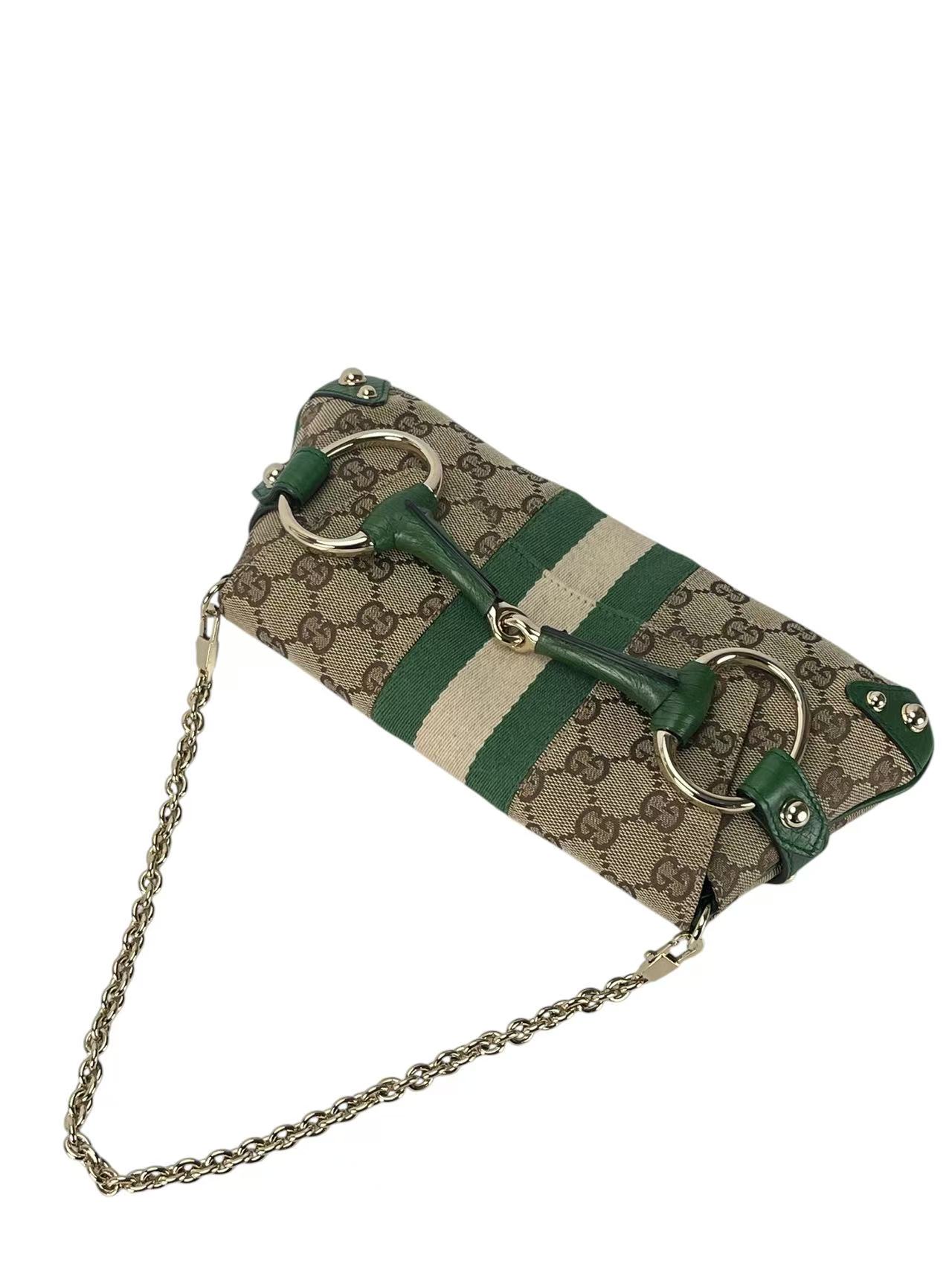 GUCCI - Green Horsebit Chain Cloth Crossbody Bag