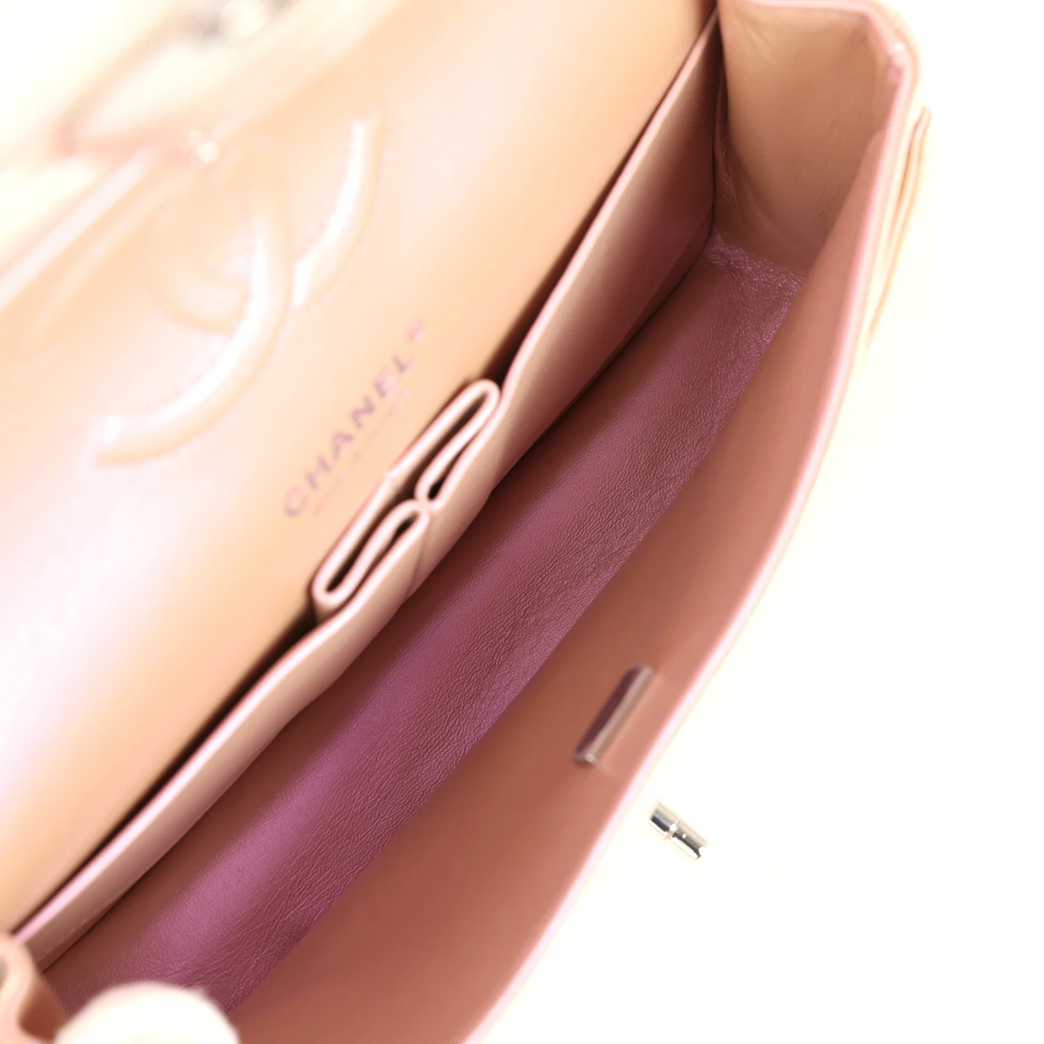 Chanel Medium Classic Double Flap Bag Pink Iridescent Lambskin Silver Hardware