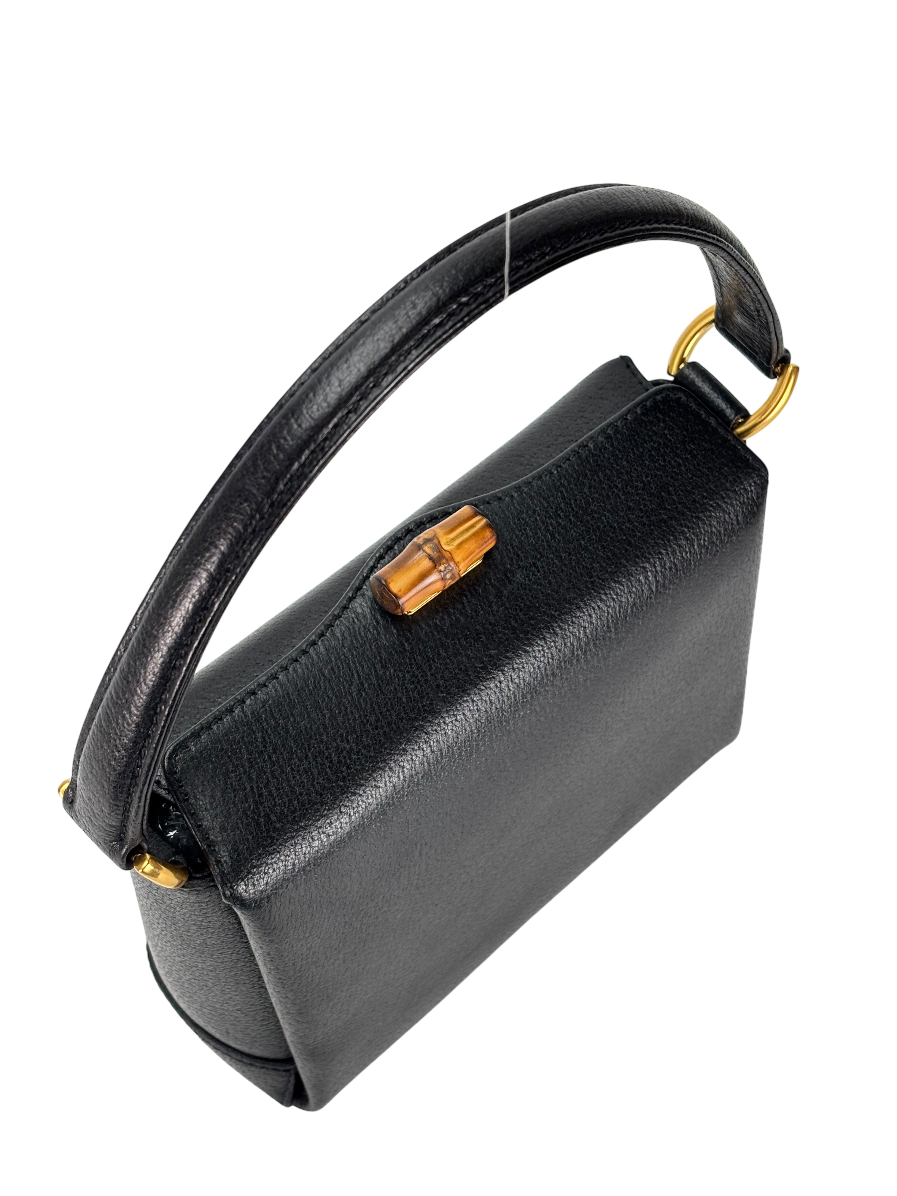 GUCCI - Black Leather Bamboo Turnlock Handbag