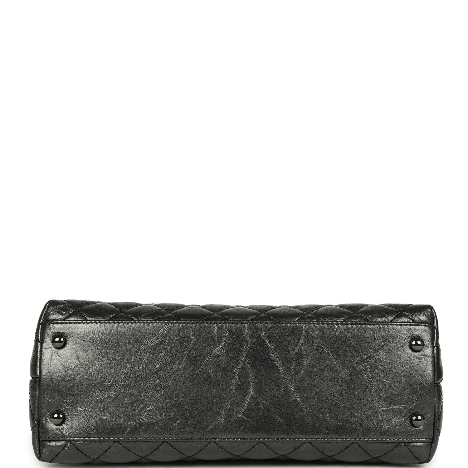 Chanel Medium Coco Top Handle Flap Bag Dark Grey Crumpled Calfskin Black Hardware