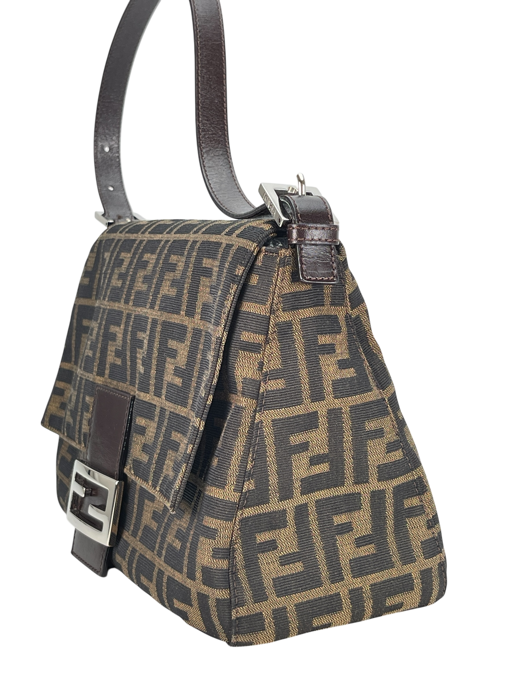 FENDI - Brown Zucca Mamma Baguette Handbag Silver Hardware
