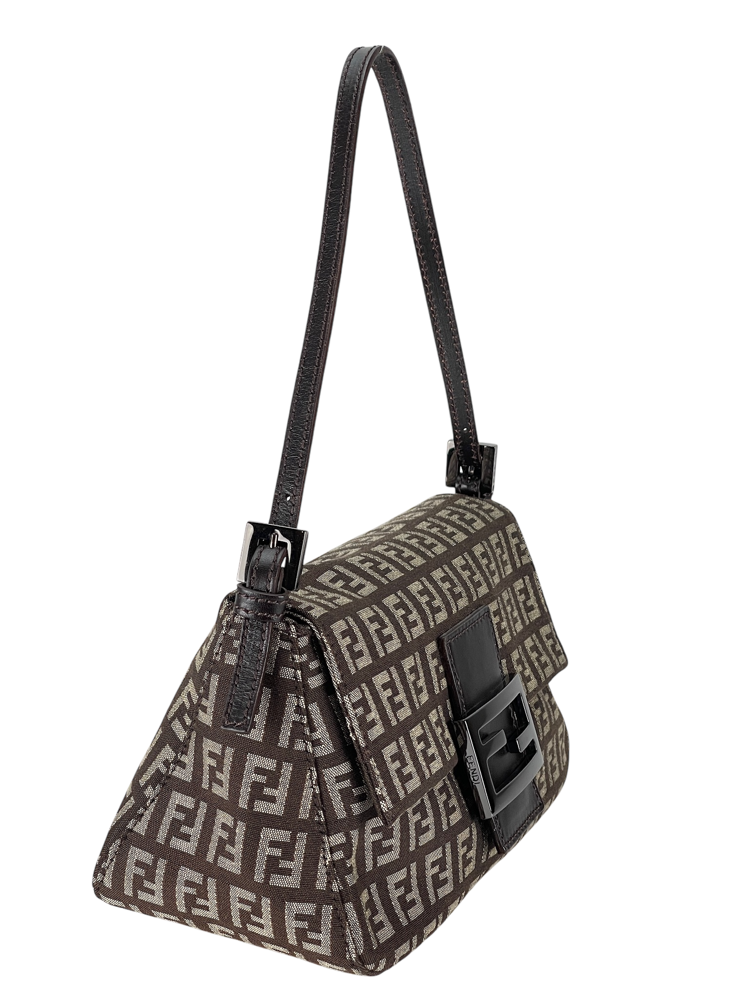 FENDI - Beige Zucca Baguette Handbag Sliver Hardware