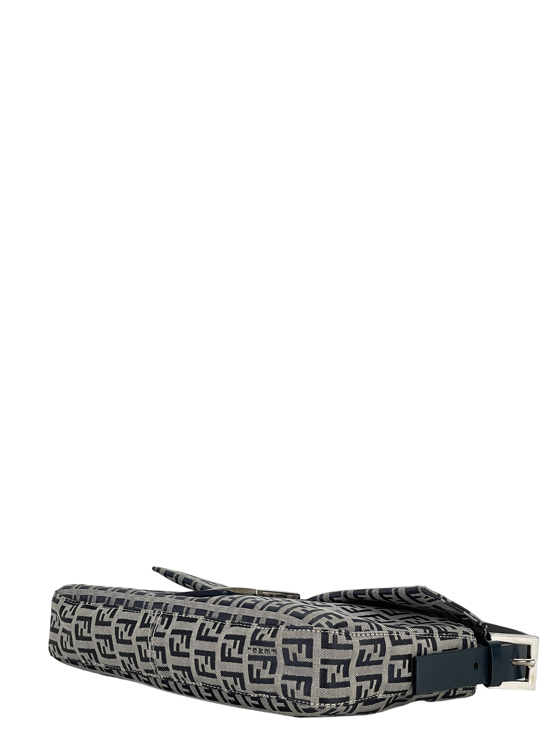FENDI - Small Navy Canvas Zucchino Mamma Baguette Sliver Hardware