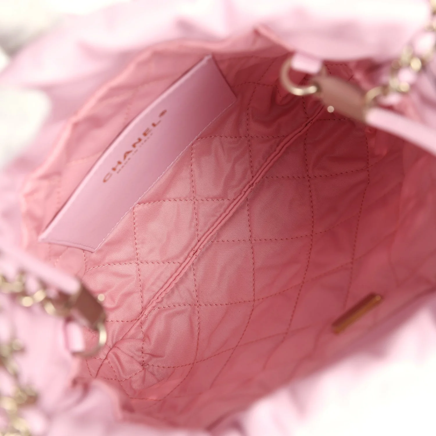 Chanel Mini 22 Bag Pink Shiny Calfskin Brushed Gold Hardware