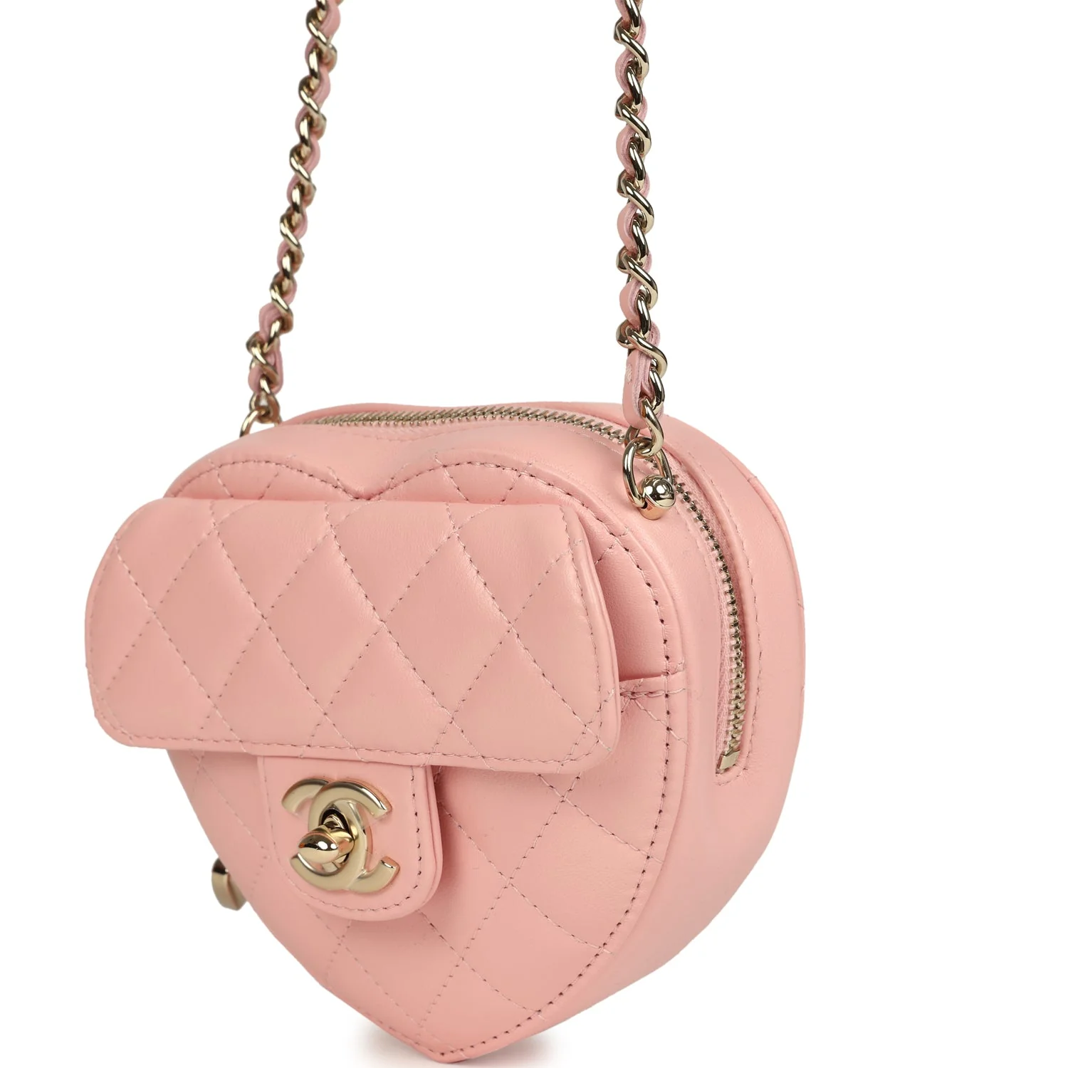 Chanel CC In Love Small Heart Bag with Chain Light Pink Lambskin Light Gold Hardware
