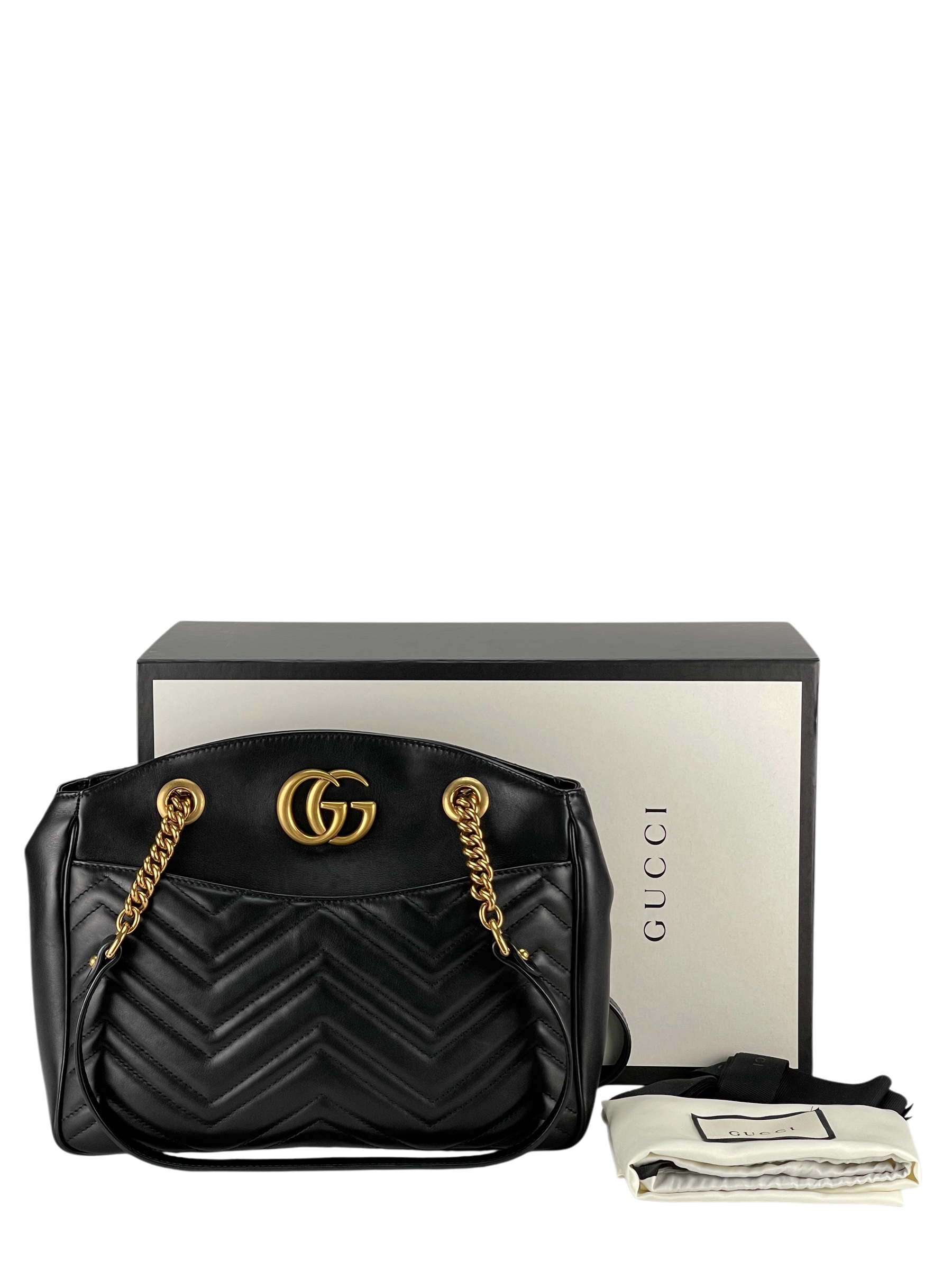 GUCCI - GG Marmont Open Top Shoulder Bag Black Matelassé