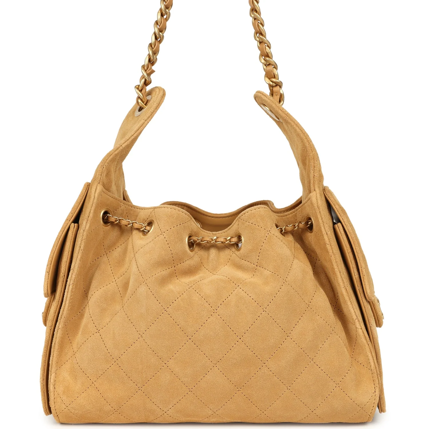 Chanel Small 25 Hobo Bag Tan Suede Antique Gold Hardware