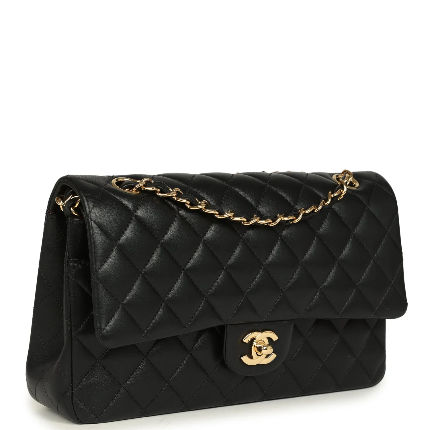 Pre-owned Chanel Medium Classic Double Flap Bag Black Lambskin Gold Hardware