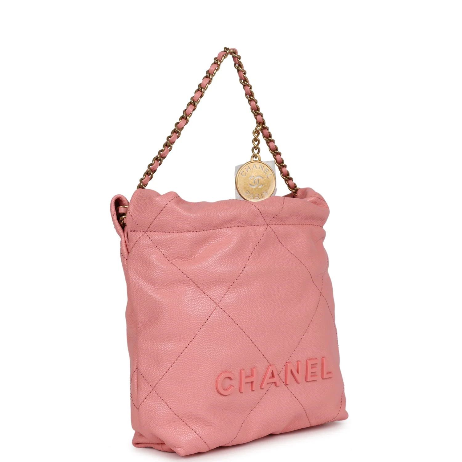 Chanel Mini 22 Bag Pink Shiny Calfskin Lacquered Gold Hardware