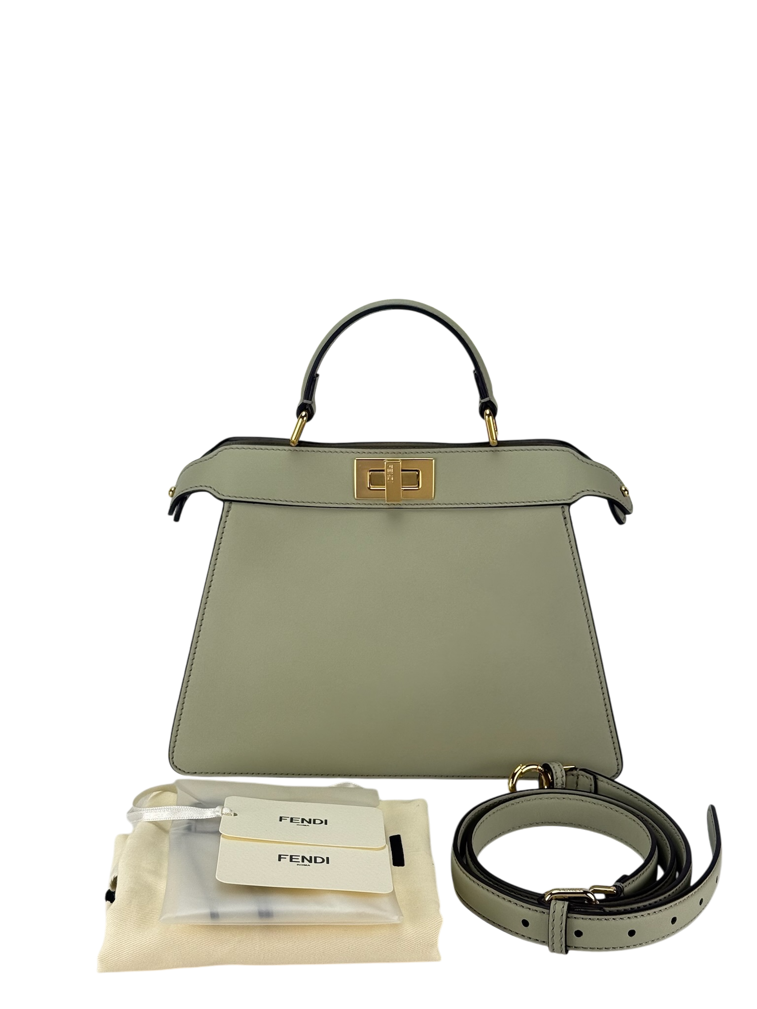FENDI - Peekaboo Soft Small Green Tea Calfskin Leather bag Gold Hardware