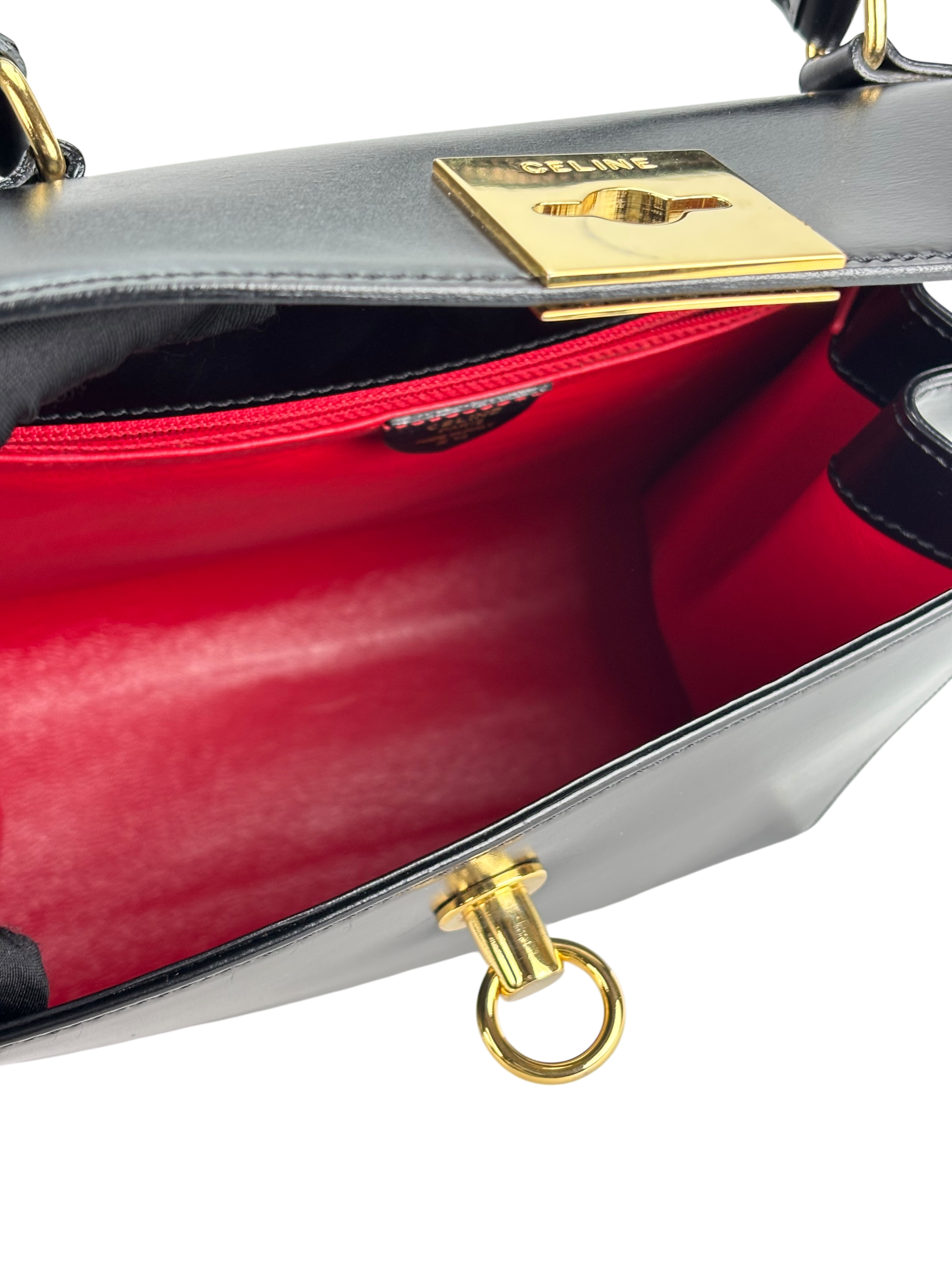 CELINE - Black Leather Kelly 2Way Bag Gold Hardware