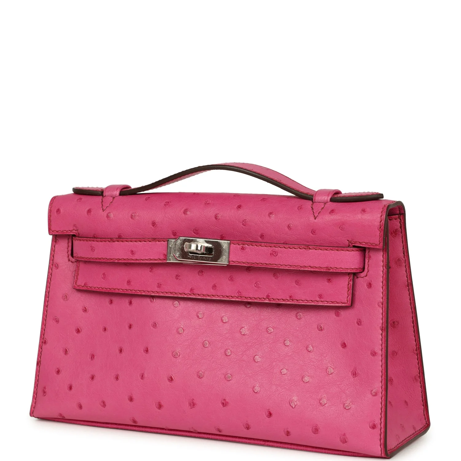 Pre-owned Hermes Kelly Pochette Fuchsia Ostrich Palladium Hardware