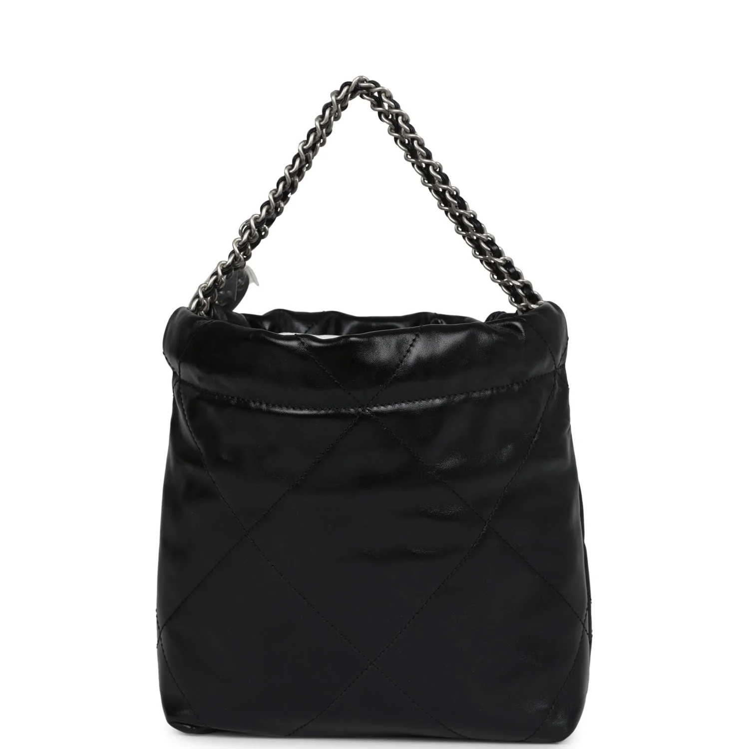 Chanel Mini 22 Bag Black Shiny Calfskin Brushed Silver Hardware