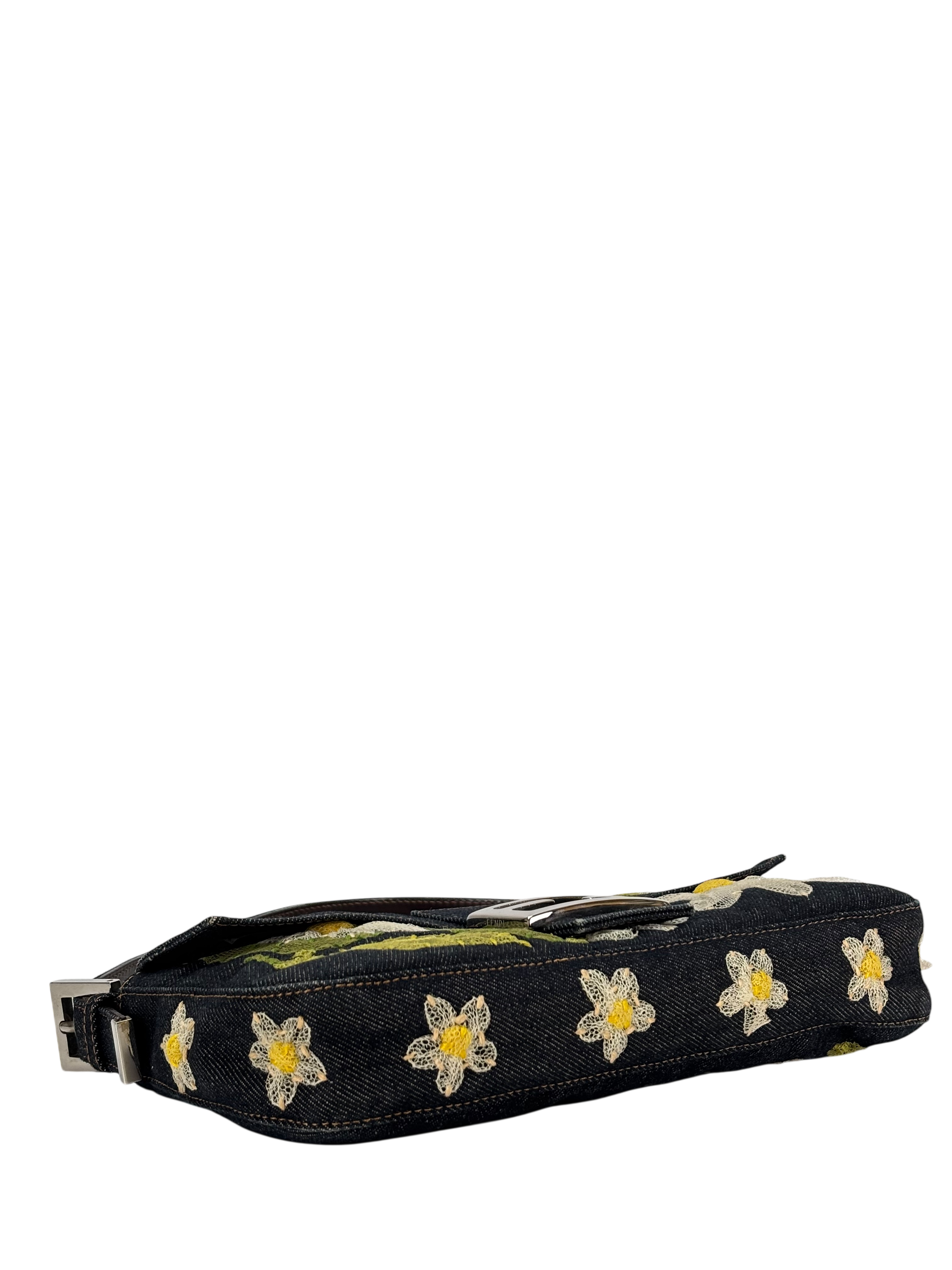 FENDI - Small Baguette Bag Denim Flower Navy