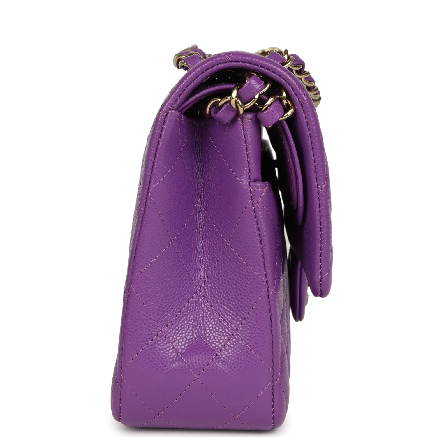 Pre-owned Chanel Medium Classic Double Flap Bag Dark Purple Shiny Caviar Light Gold Hardware