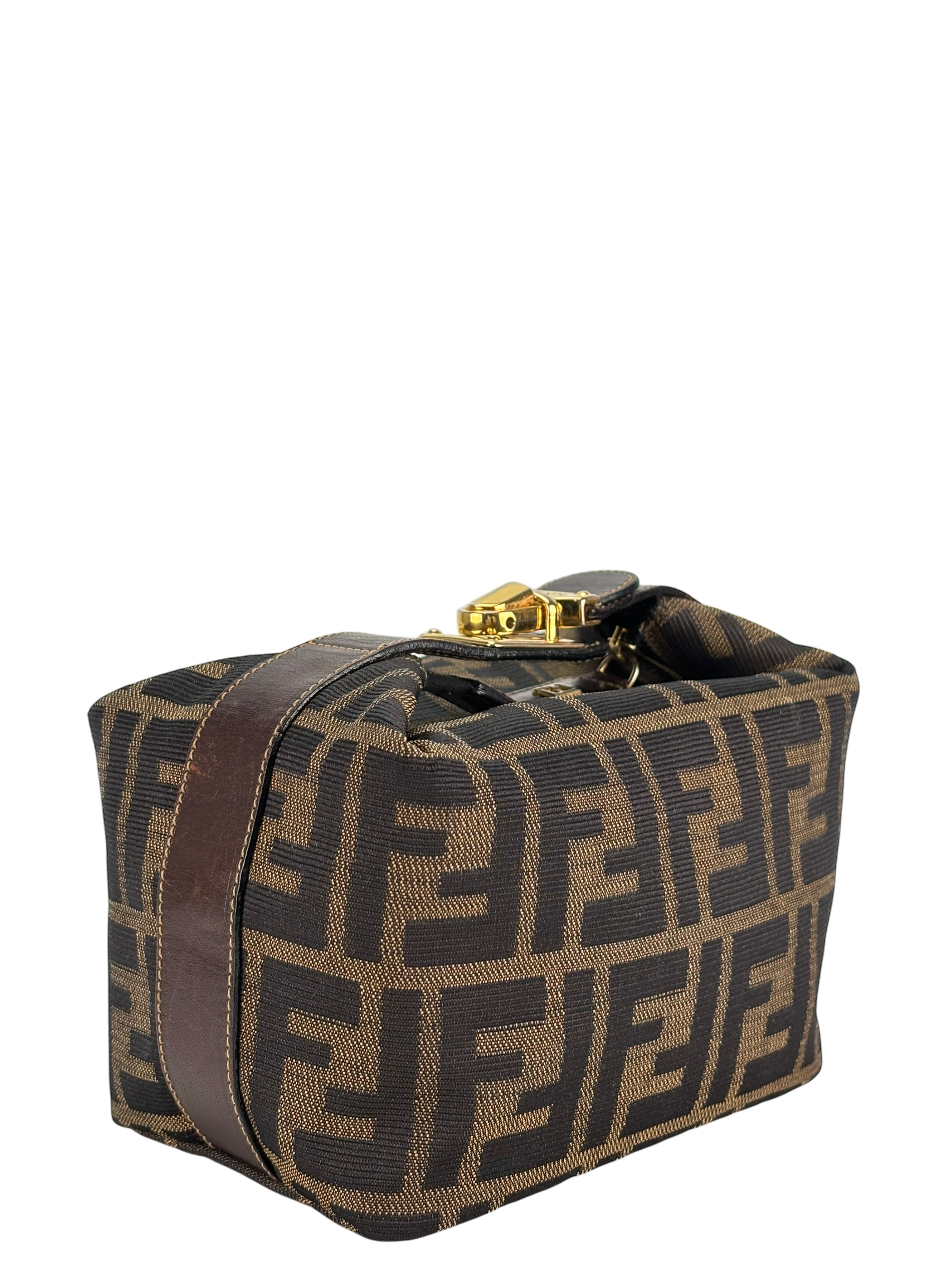FENDI - Brown Canvas Zucca Vanity Cosmetic Pouch Auth Handbag