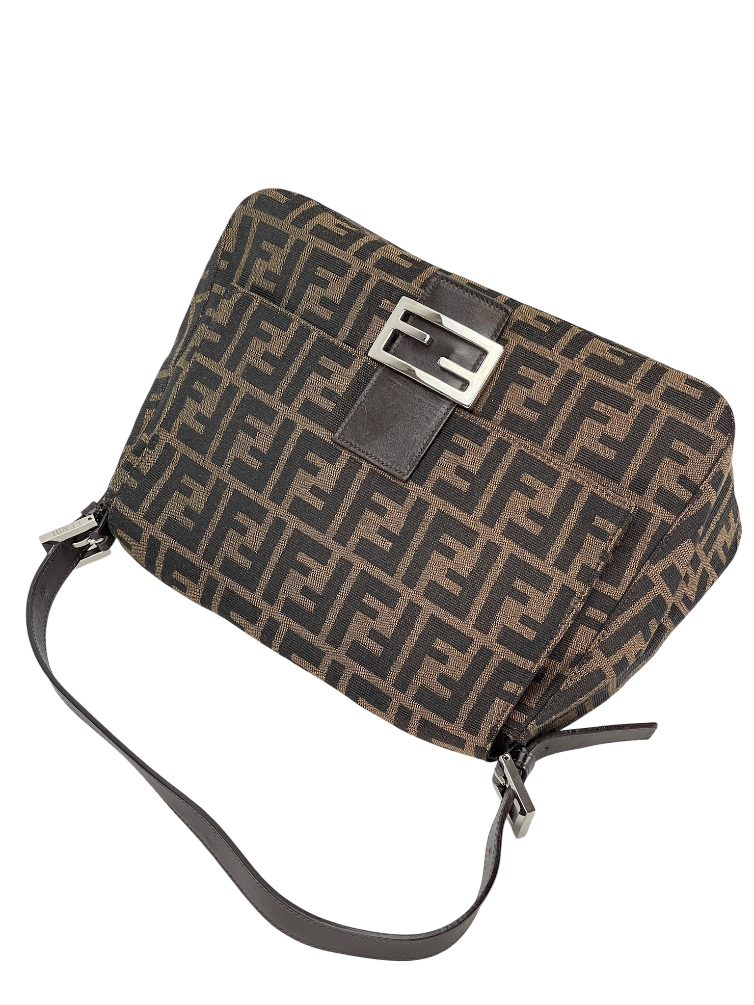 FENDI - Canvas Brown Zucca Mamma Baguette Handbag Silver Hardware