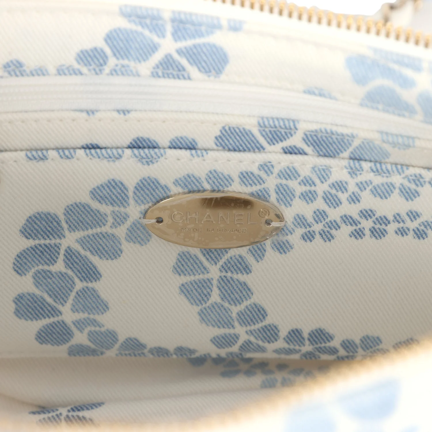 Chanel Large Coco Beach Hobo Bag in White and Blue Denim Light Gold Hardware