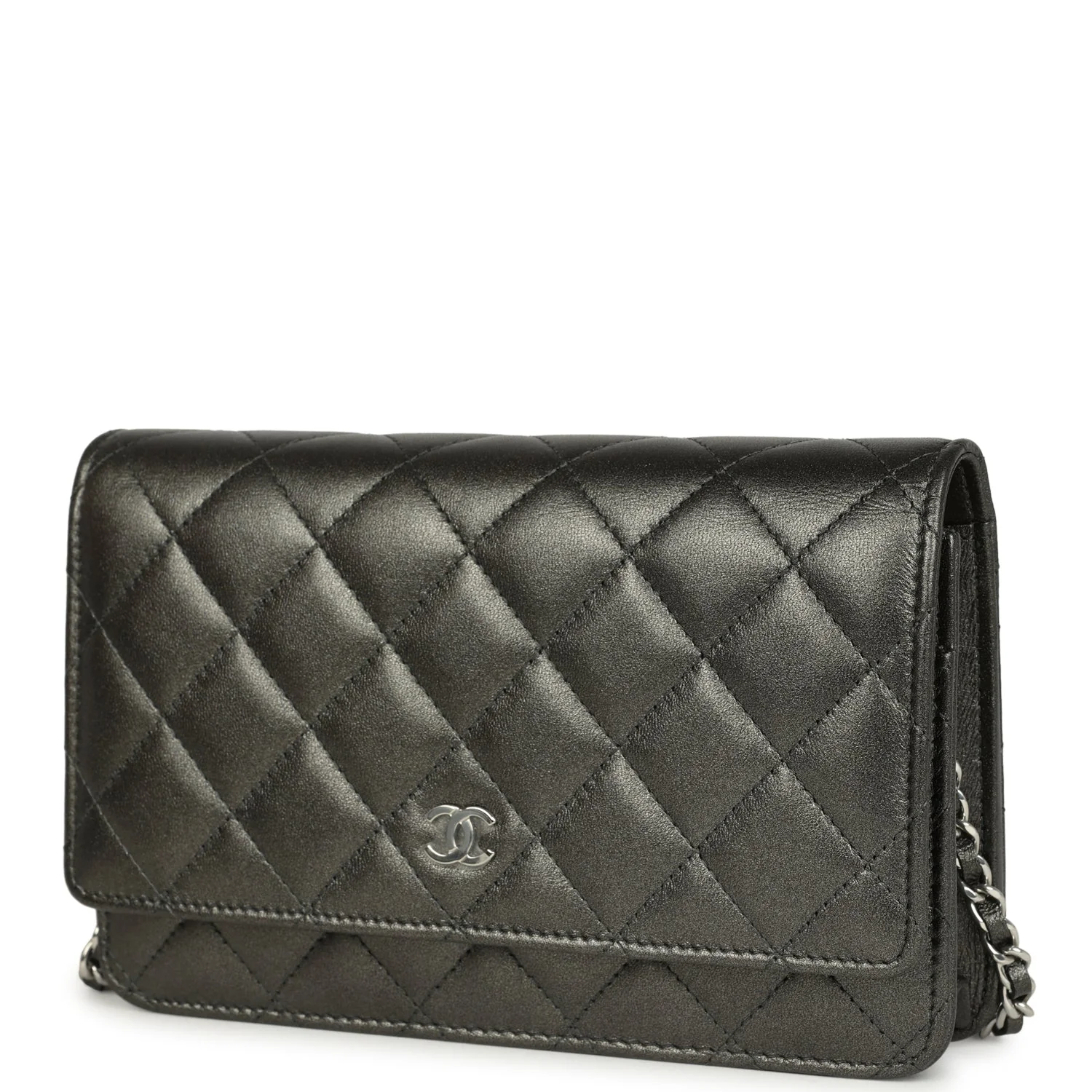 Chanel Wallet On Chain WOC Metallic Grey Lambskin Silver Hardware