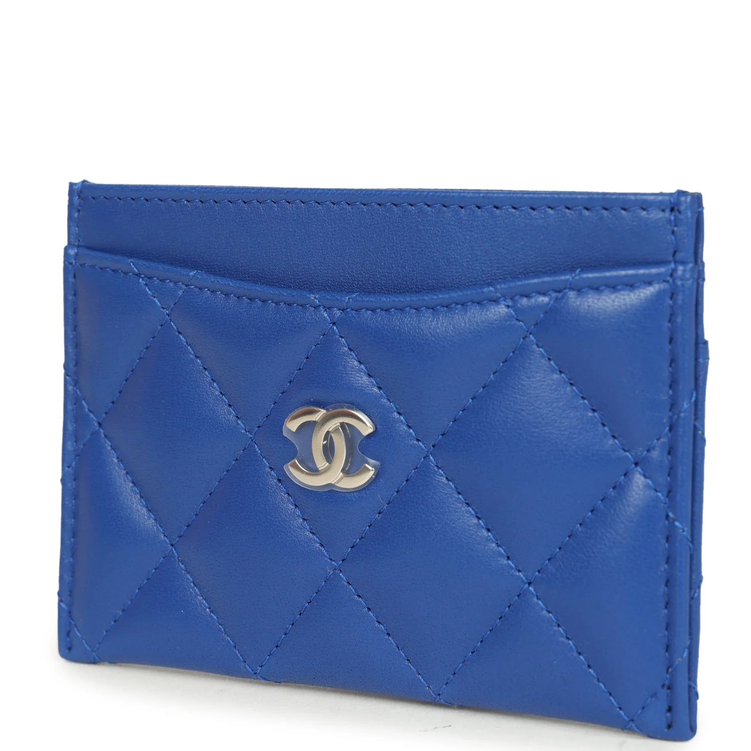 Chanel Classic Card Holder Wallet Cobalt Blue Lambskin Silver Hardware