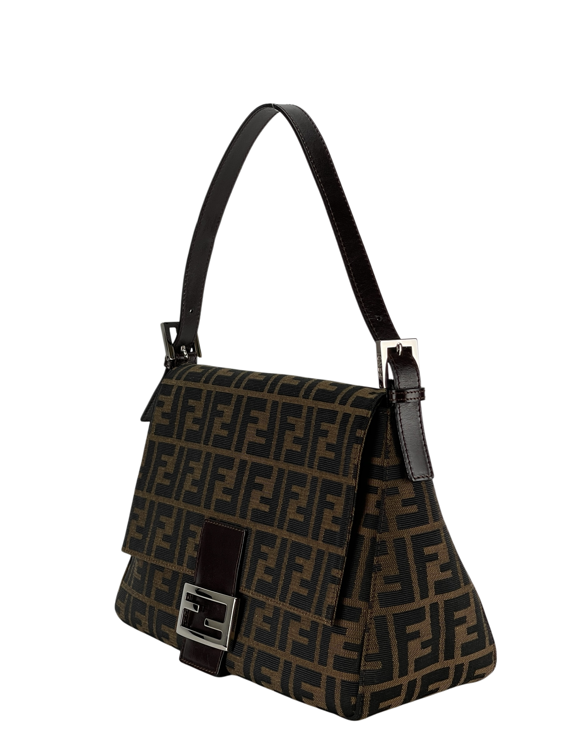 FENDI - Brown Zucca Mamma Baguette Handbag Silver Hardware