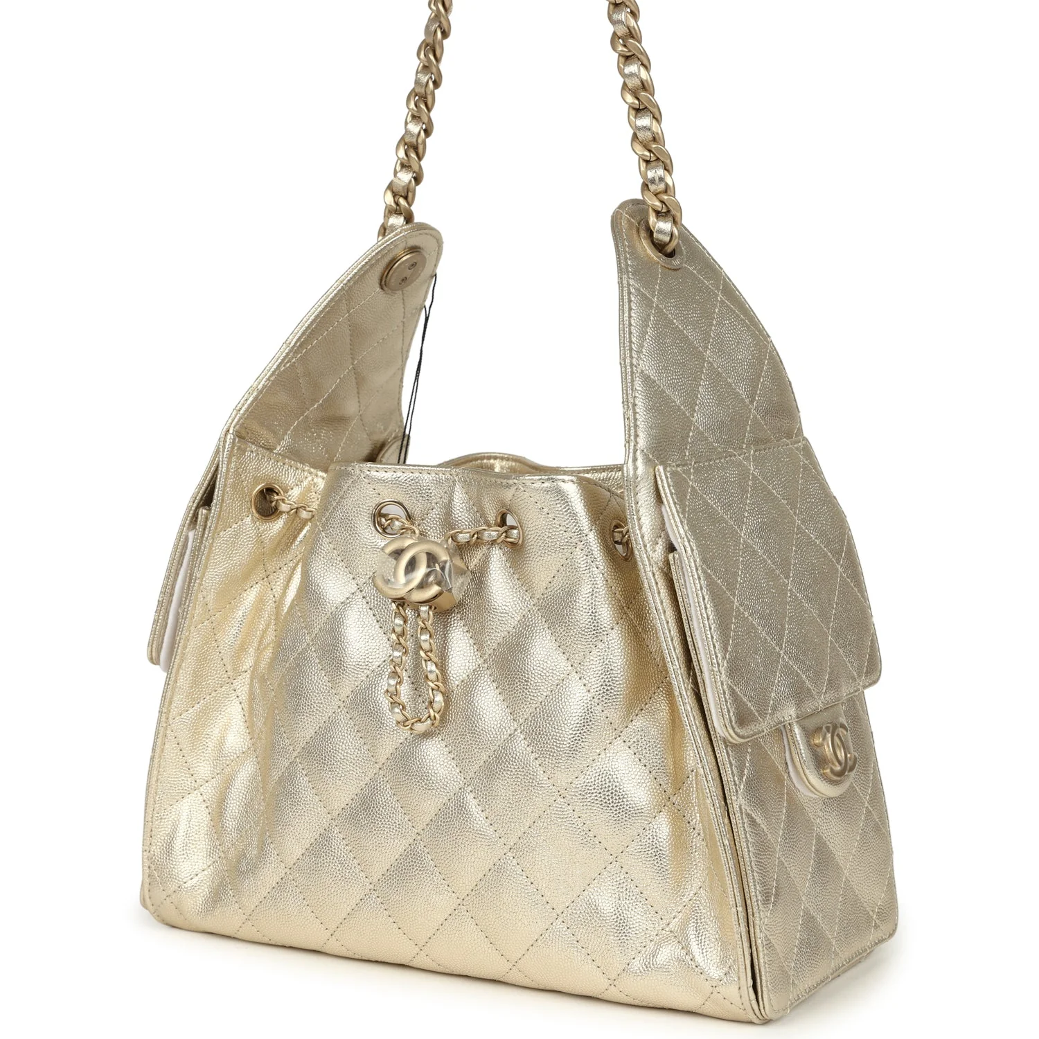 Chanel Small 25 Hobo Bag Metallic Gold Caviar Light Gold Hardware