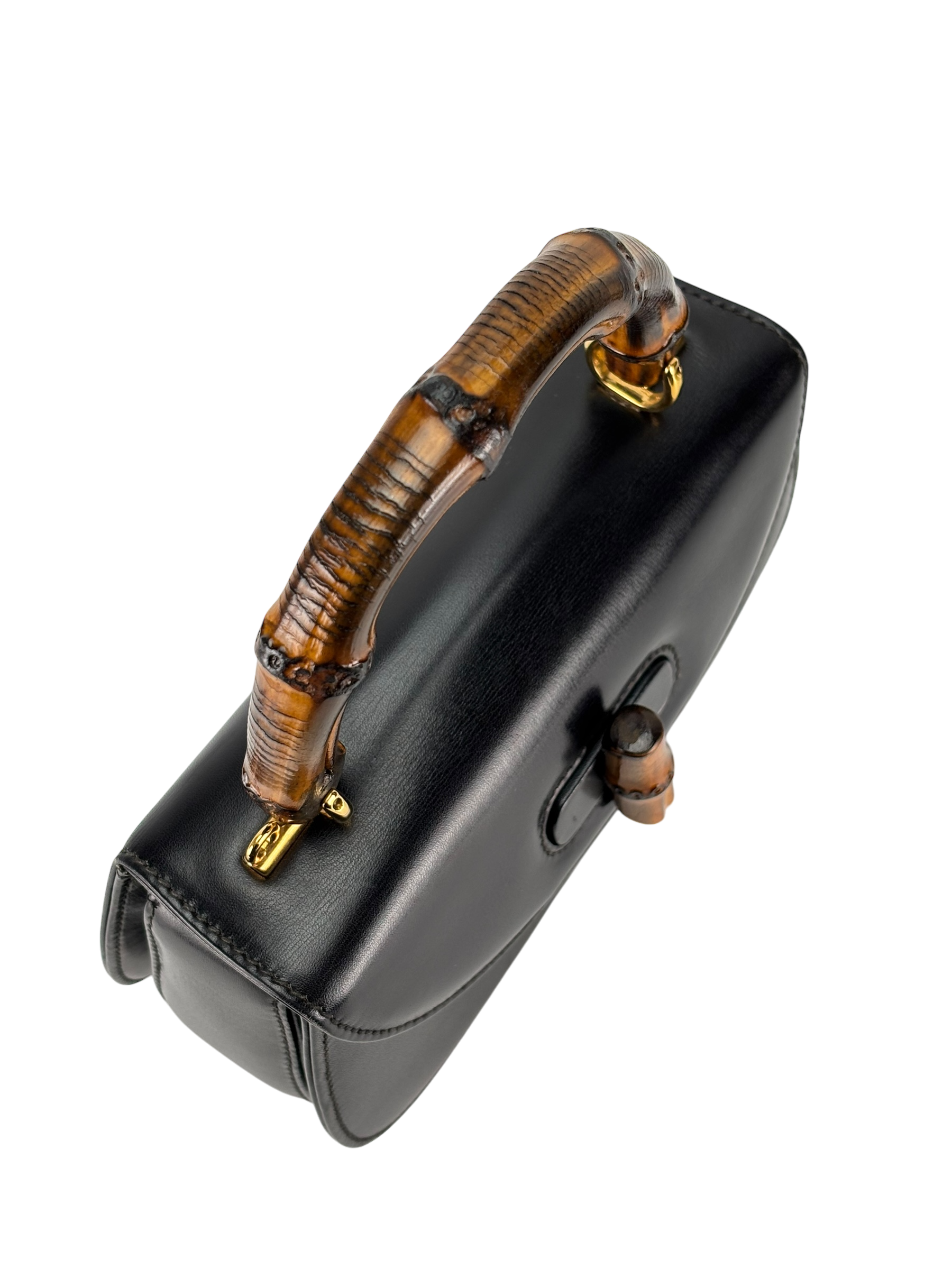 GUCCI - Black Box Leather 2way Small Leather Bamboo Handbag