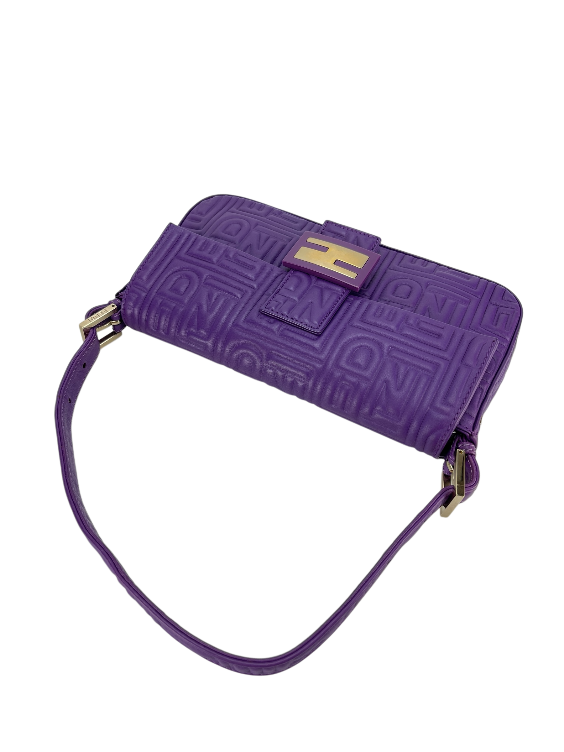 FENDI - Baguette Purple Embossed Leather Shoulder Bag