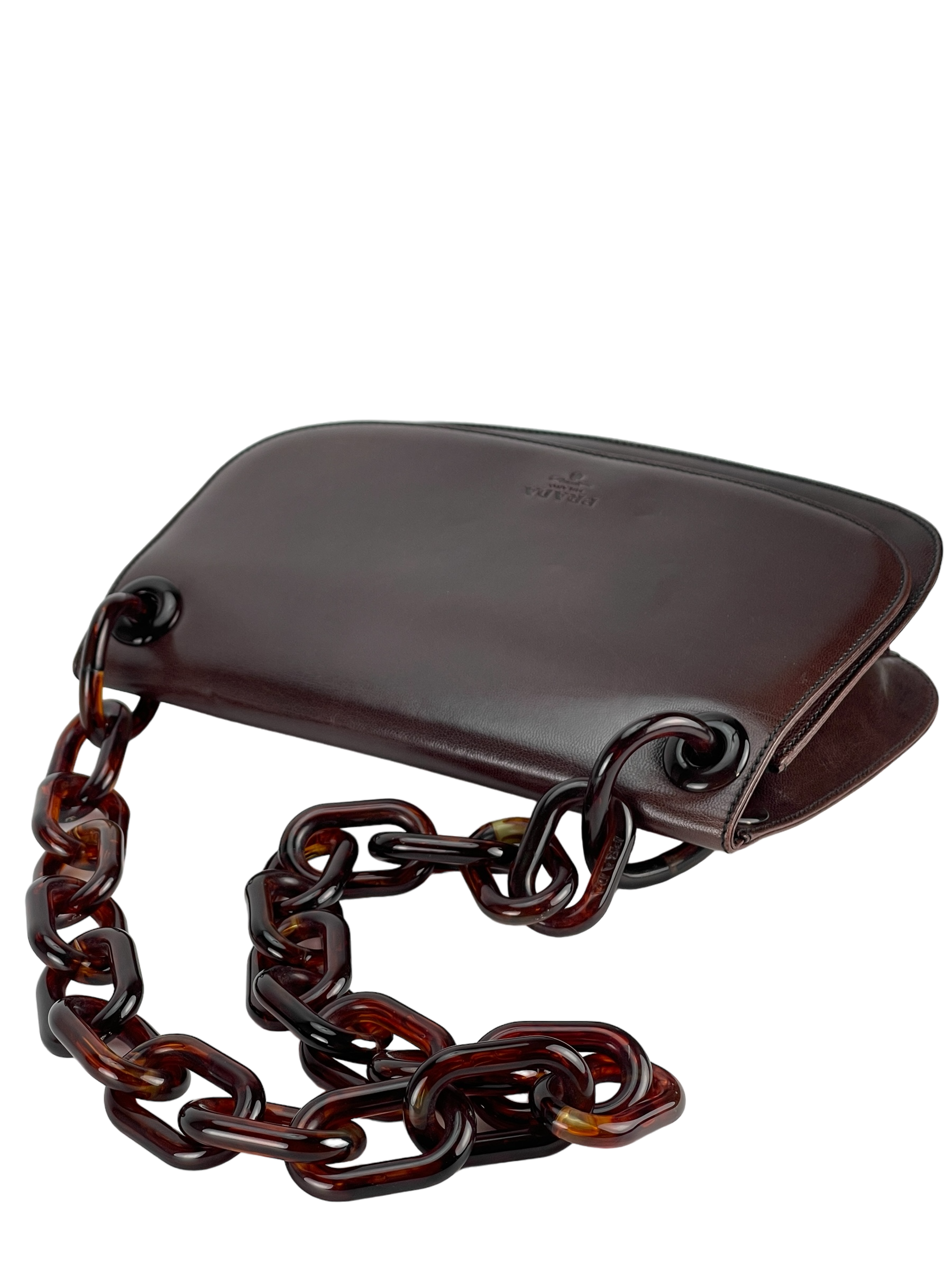 PRADA - Brown Leather Madras Swing Bag