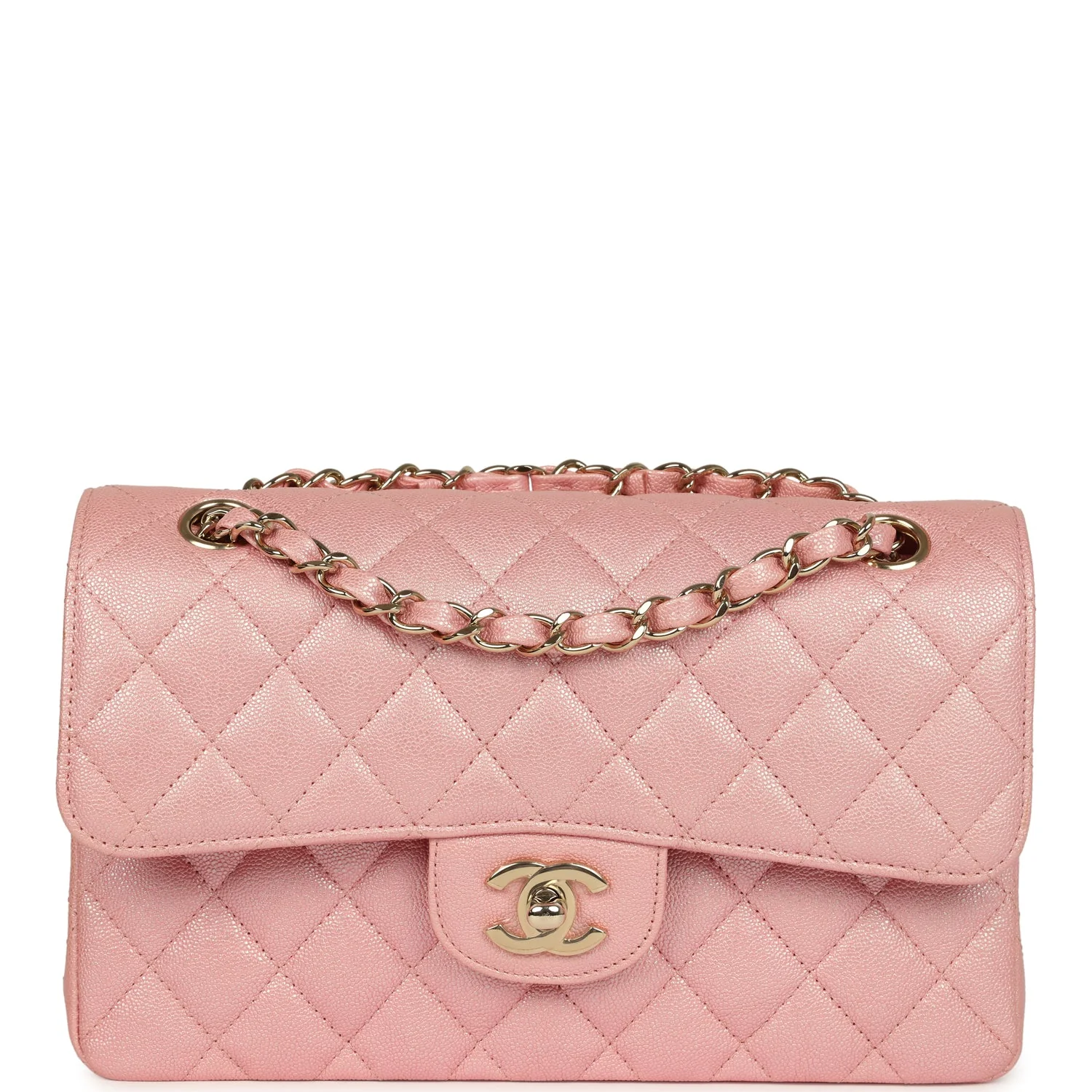 Chanel Small Classic Double Flap Bag Pink Iridescent Caviar Light Gold Hardware
