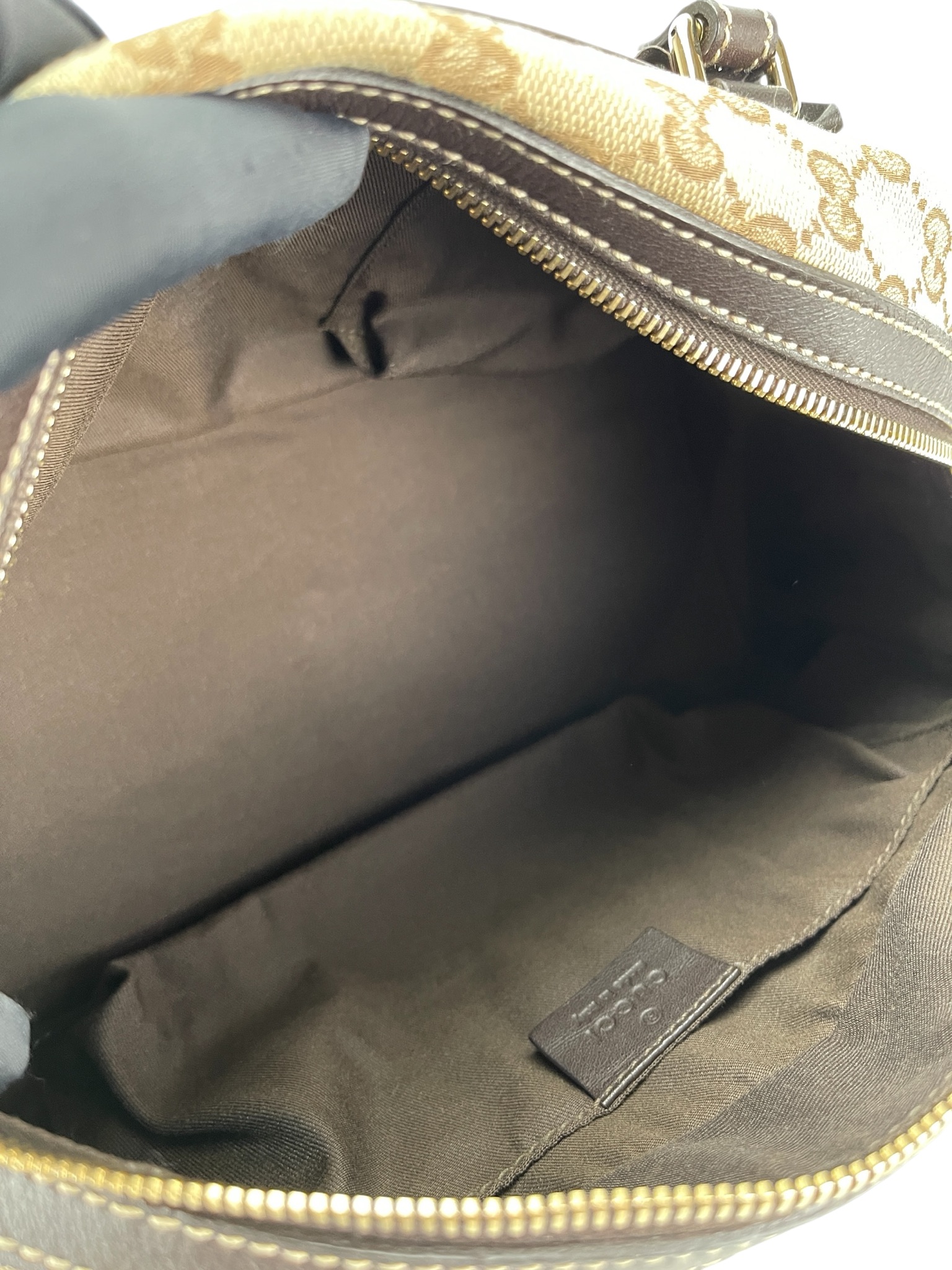 GUCCI - Beige Brown GG Canvas Trophy Boston Handbag