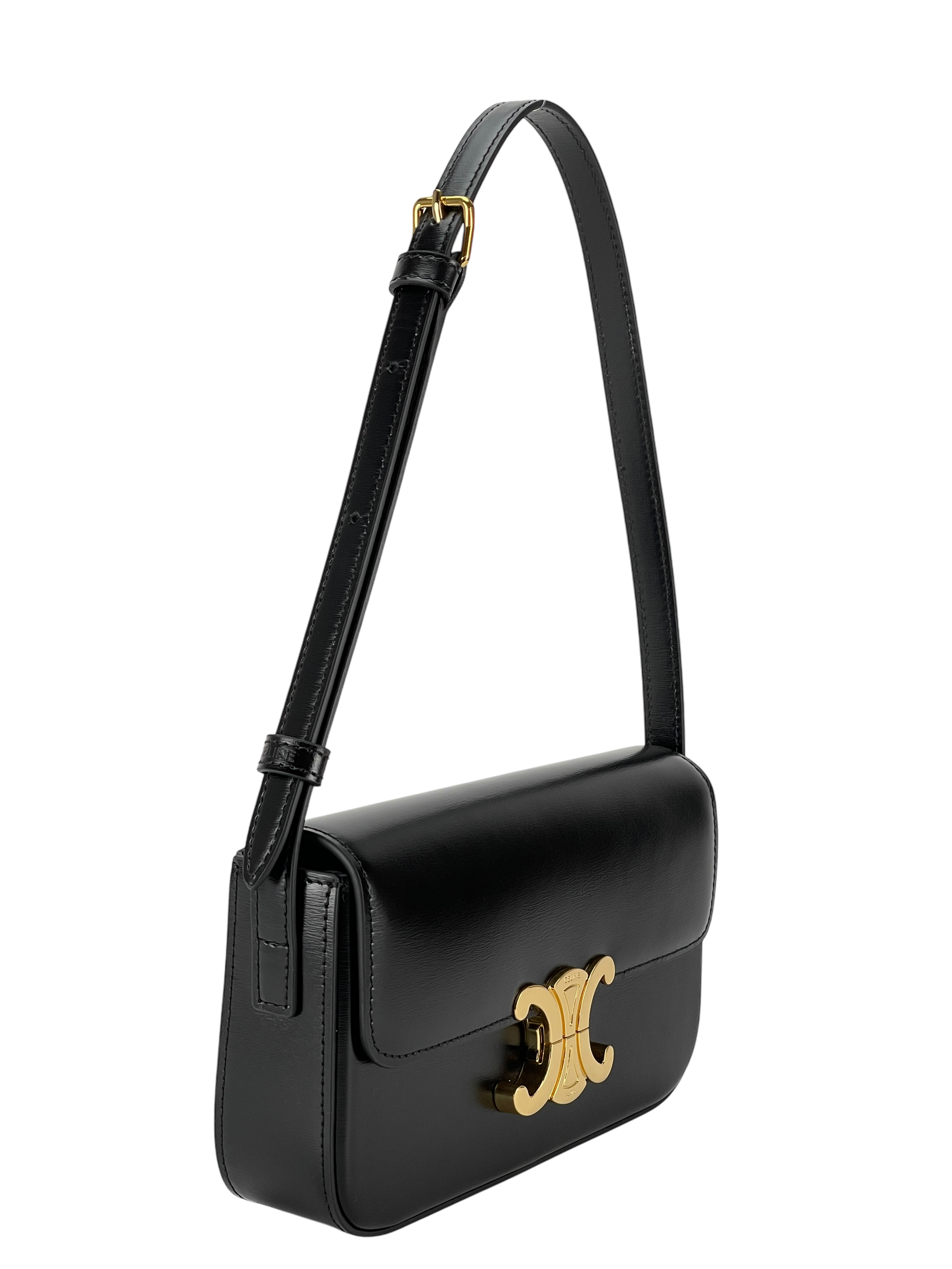 CELINE - Black Triomphe Leather Shoulder Bag