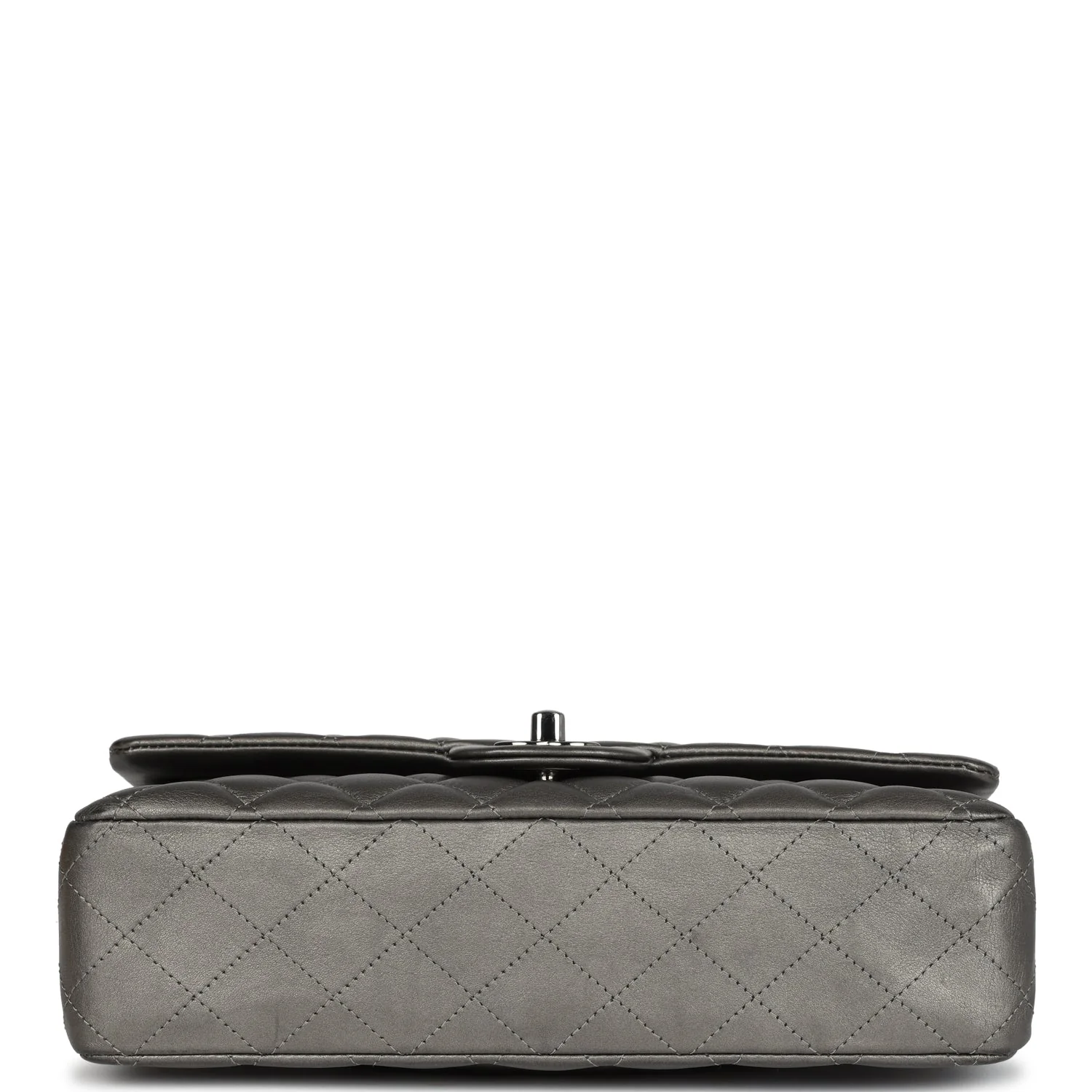 Pre-owned Chanel Medium Classic Double Flap Bag Metallic Grey Lambskin Silver Hardware