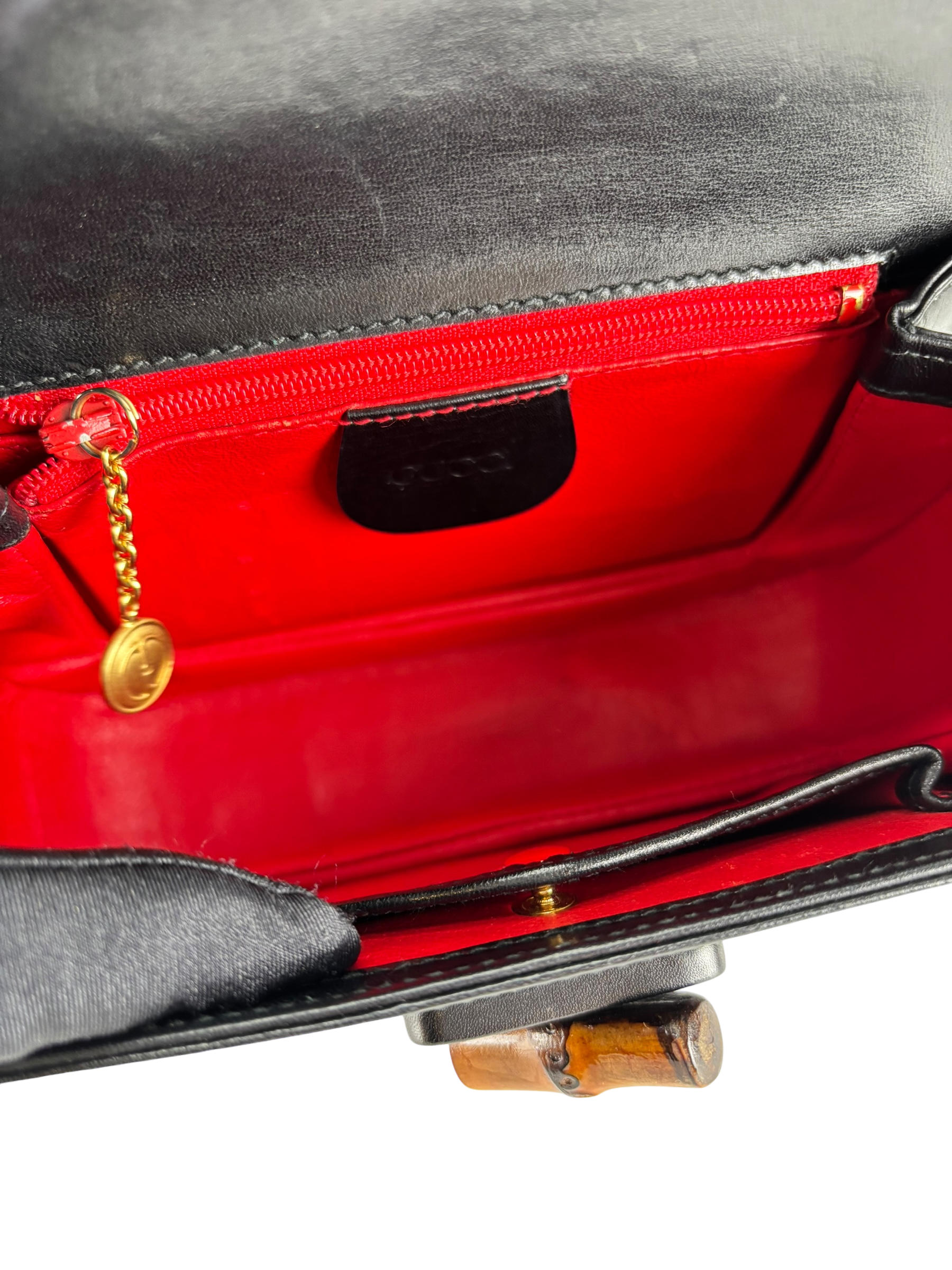 GUCCI - Black Box Leather 2way Small Leather Bamboo Handbag