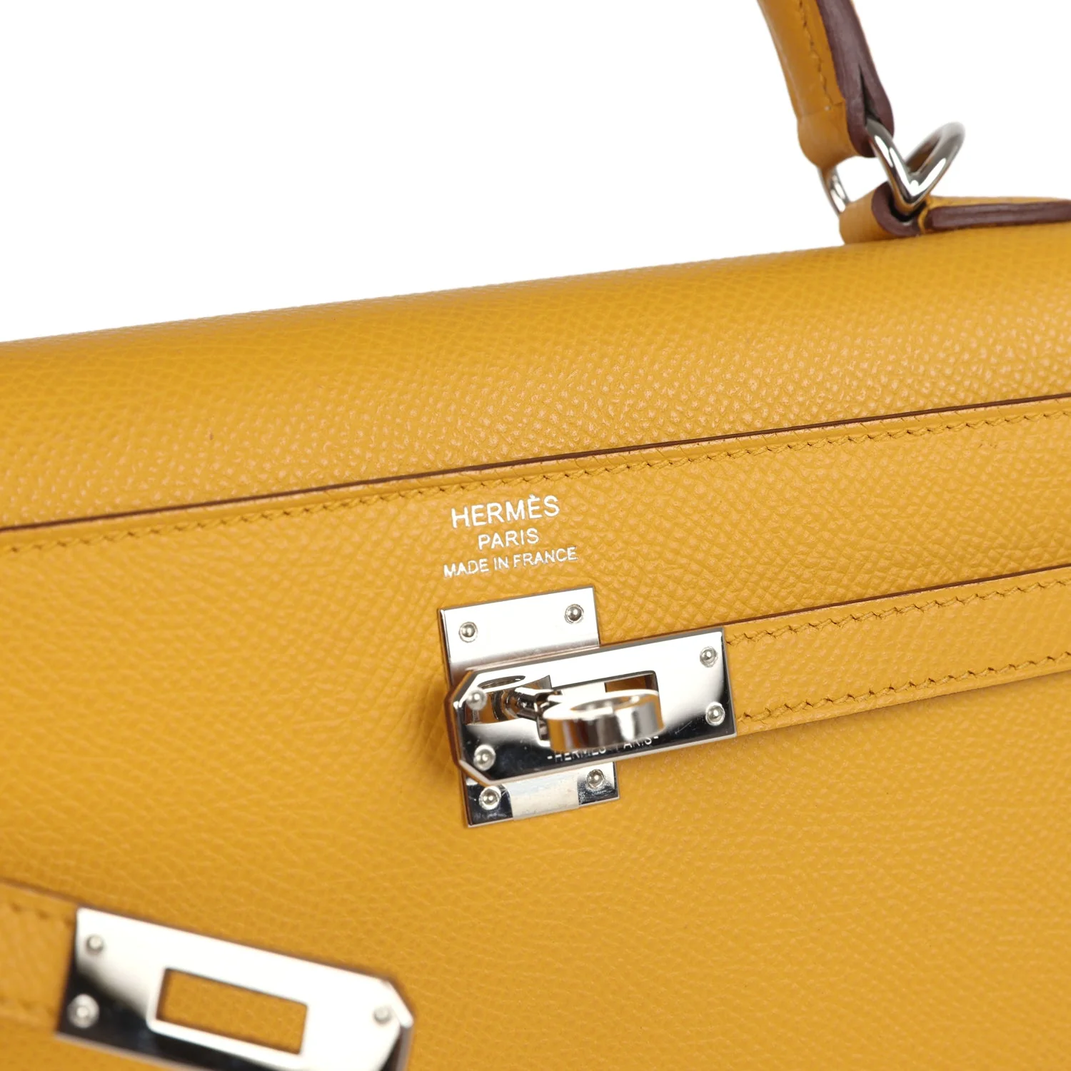 Pre-owned Hermes Kelly Sellier 25 Jaune Ambre Epsom Palladium Hardware