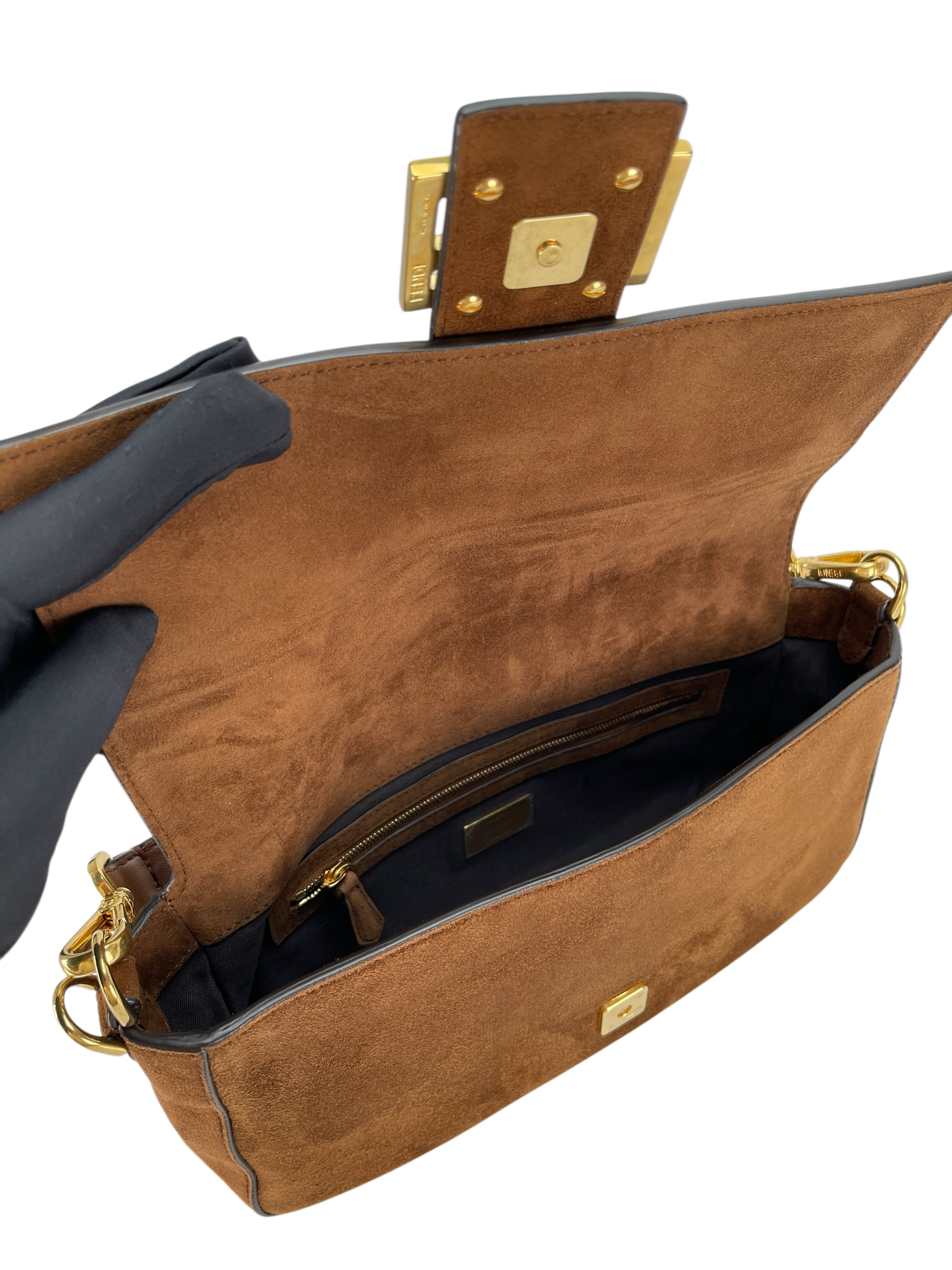 FENDI - Brown Suede Baguette Bag