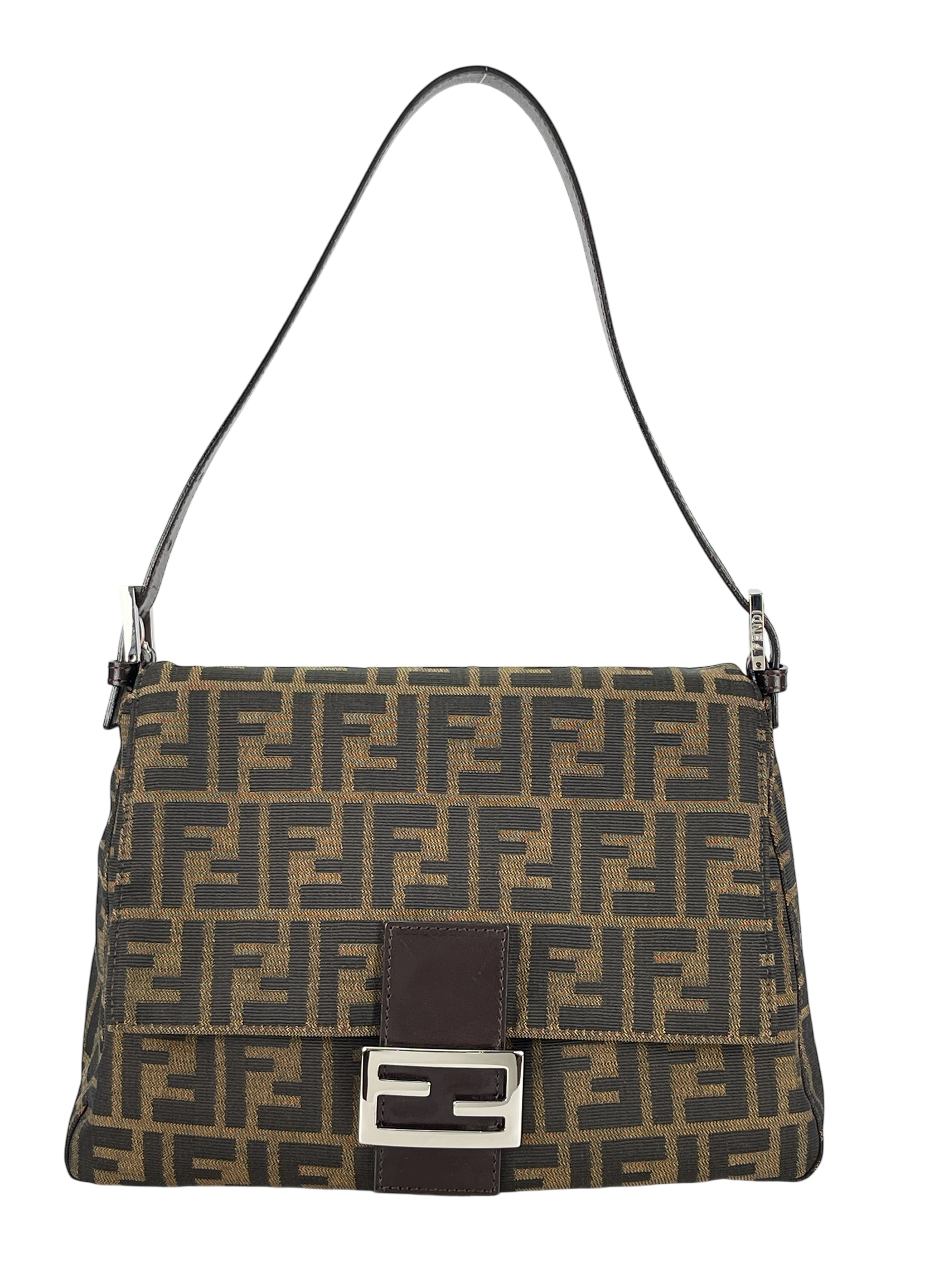 FENDI - Brown Zucca Mamma Baguette Handbag Silver Hardware