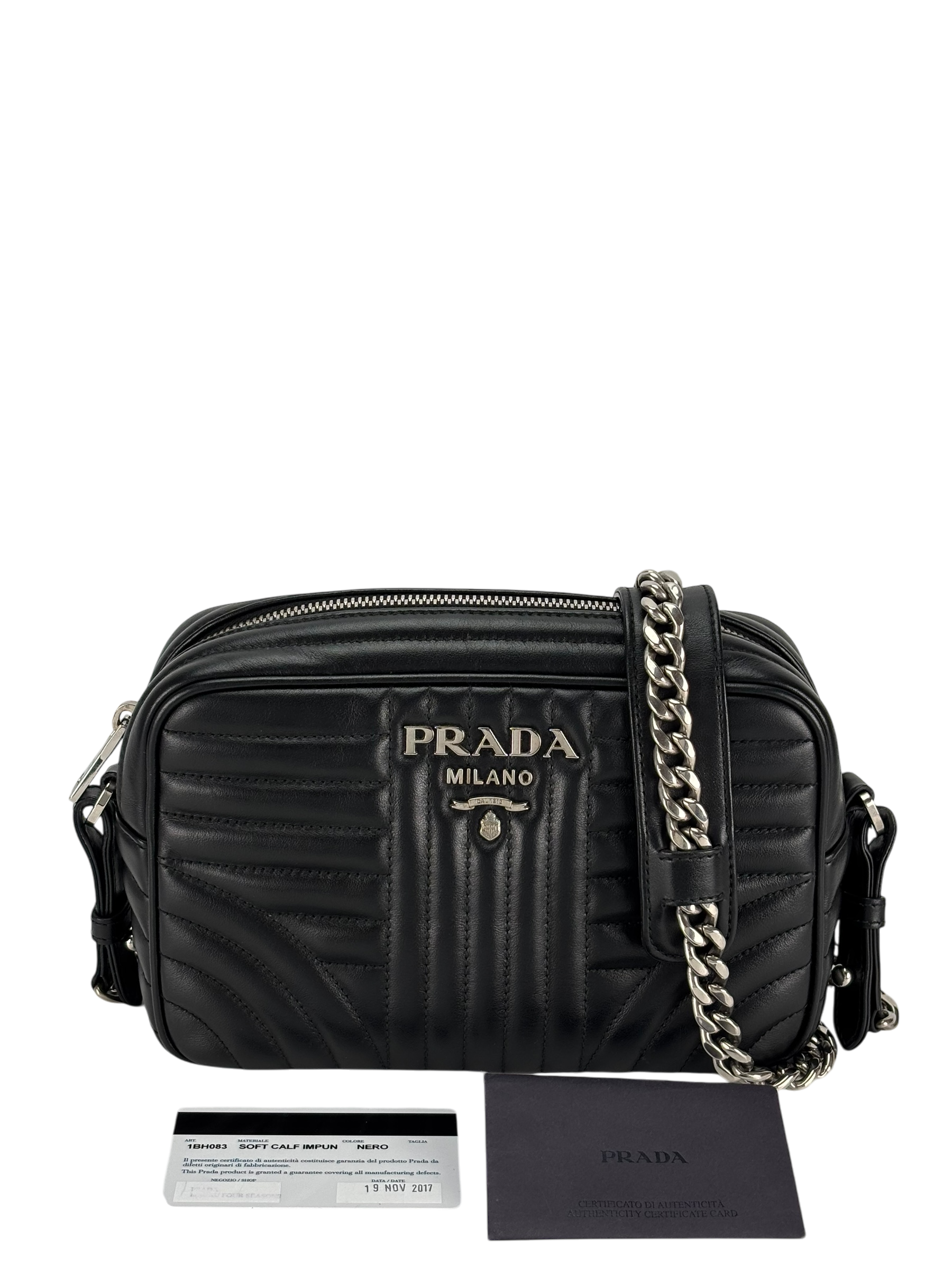 PRADA - Black Calfskin Soft Diagramme Camera Bag