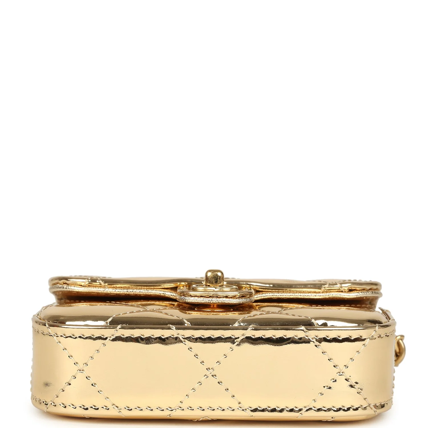 Chanel Micro Top Handle Flap Bag with Chain Light Gold Mirror Calfskin Gold Hardware