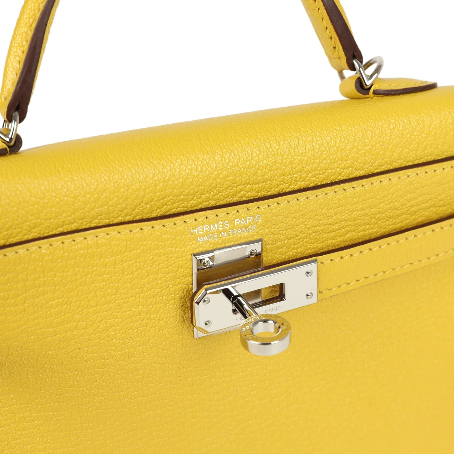 Pre-owned Hermes Kelly Sellier 20 Jaune de Naples Verso Chèvre Mysore Palladium Hardware