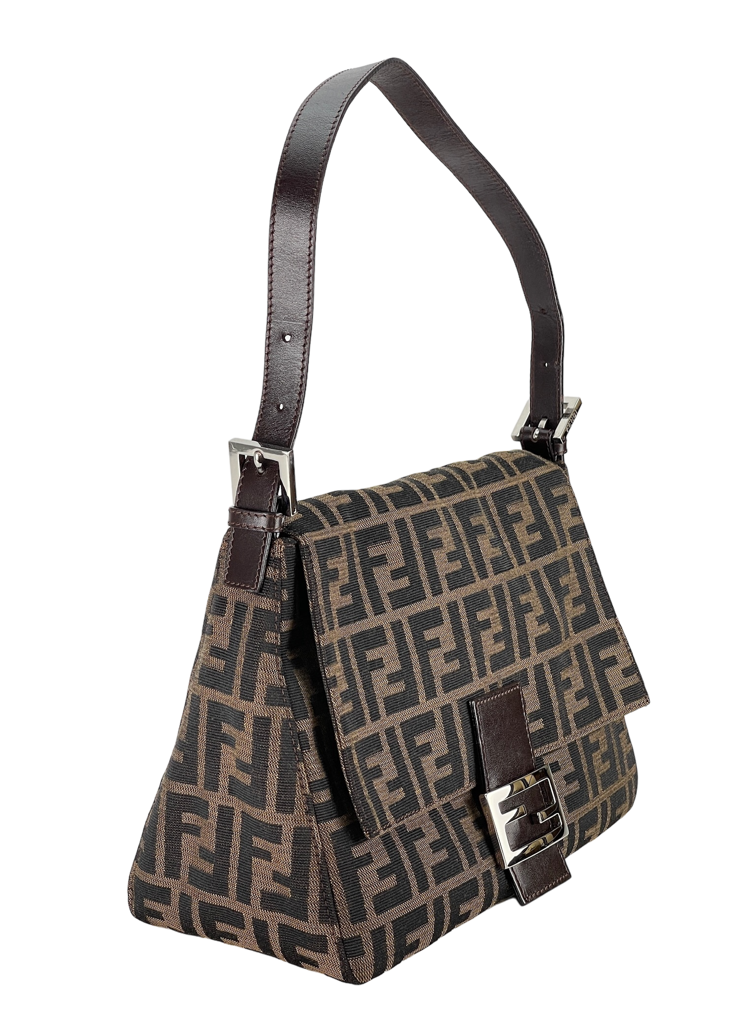 FENDI - Brown Zucca Mamma Baguette Handbag Silver Hardware