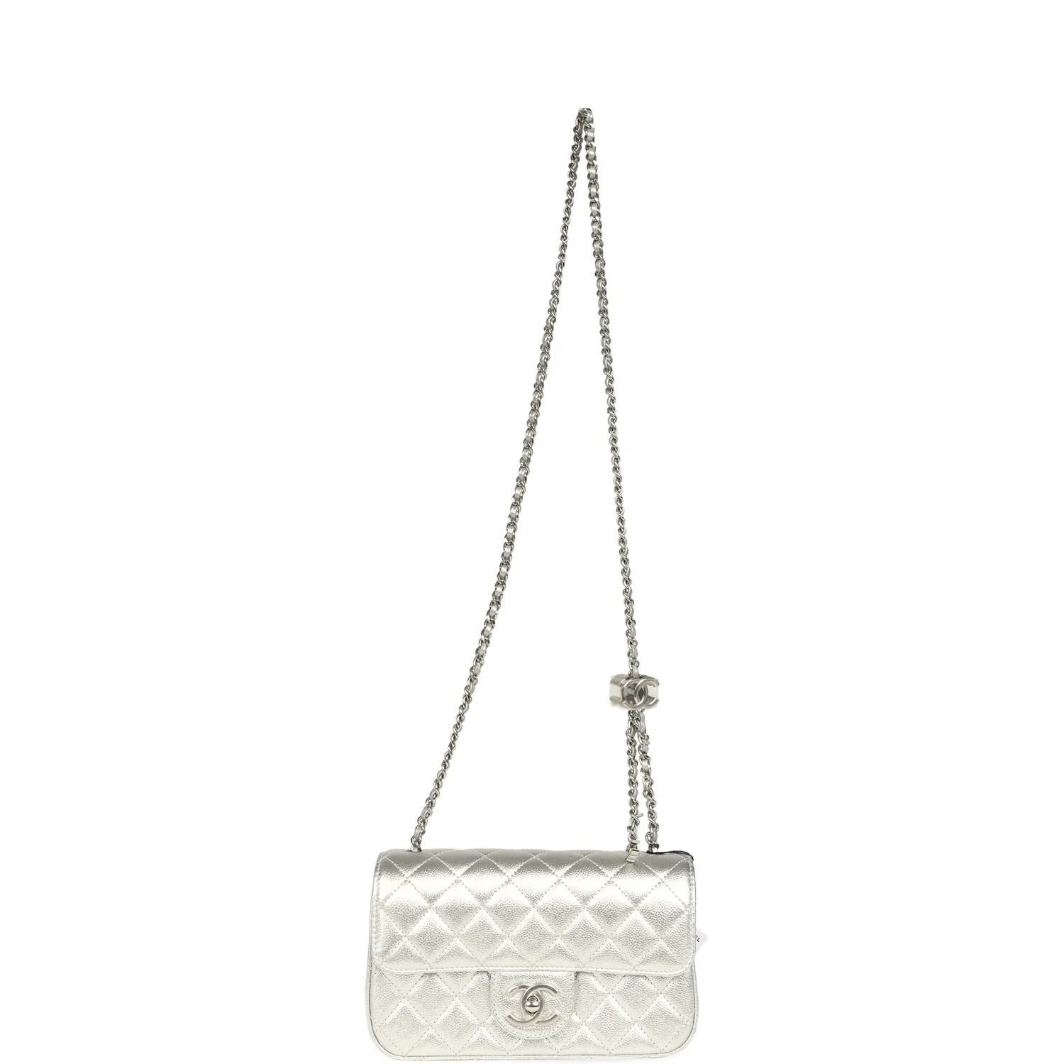 Chanel Mini CC Crush Flap Bag Silver Metallic Caviar Silver Hardware