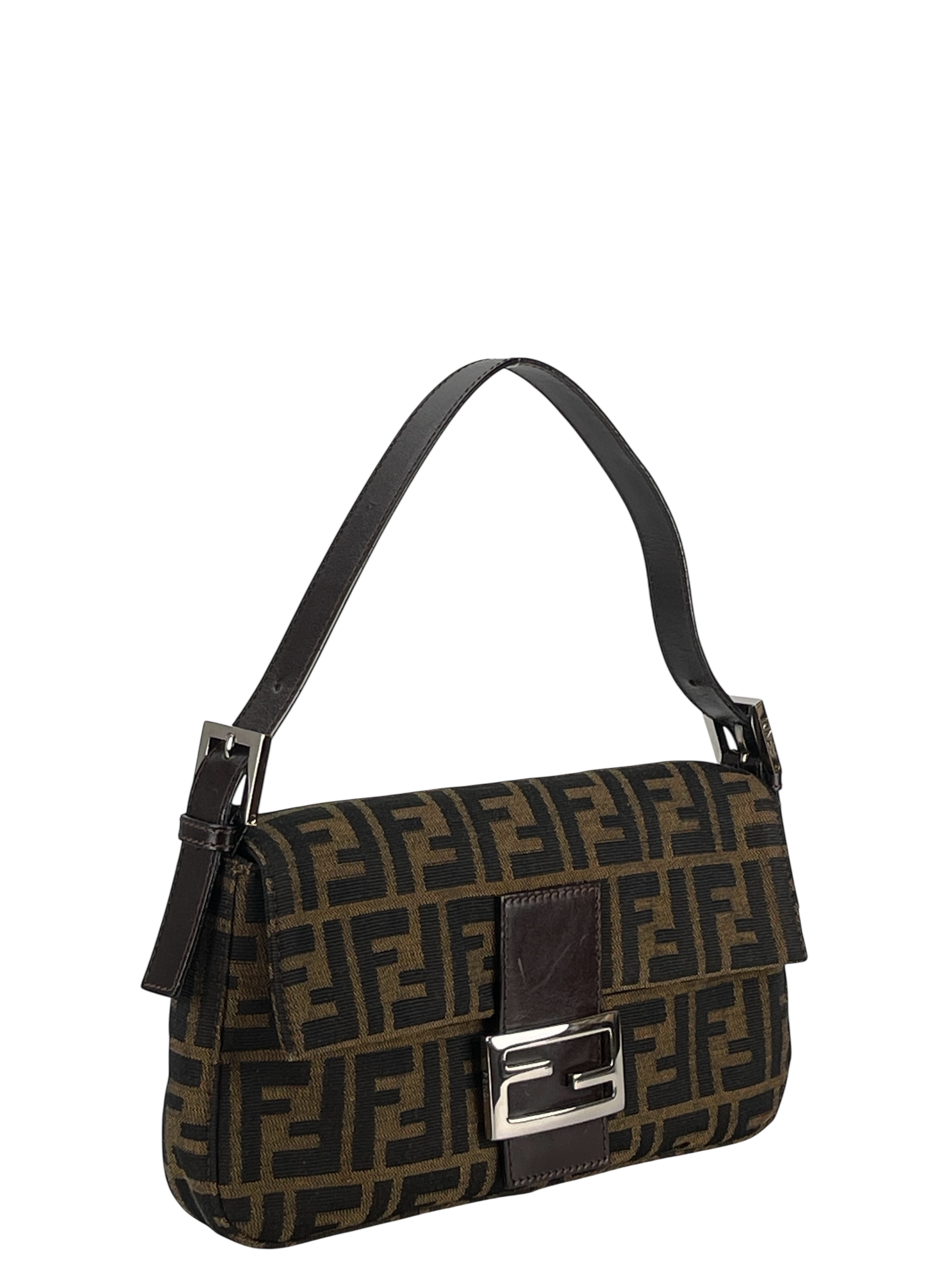 FENDI - Brown Zucca Baguette Handbag Silver Hardware