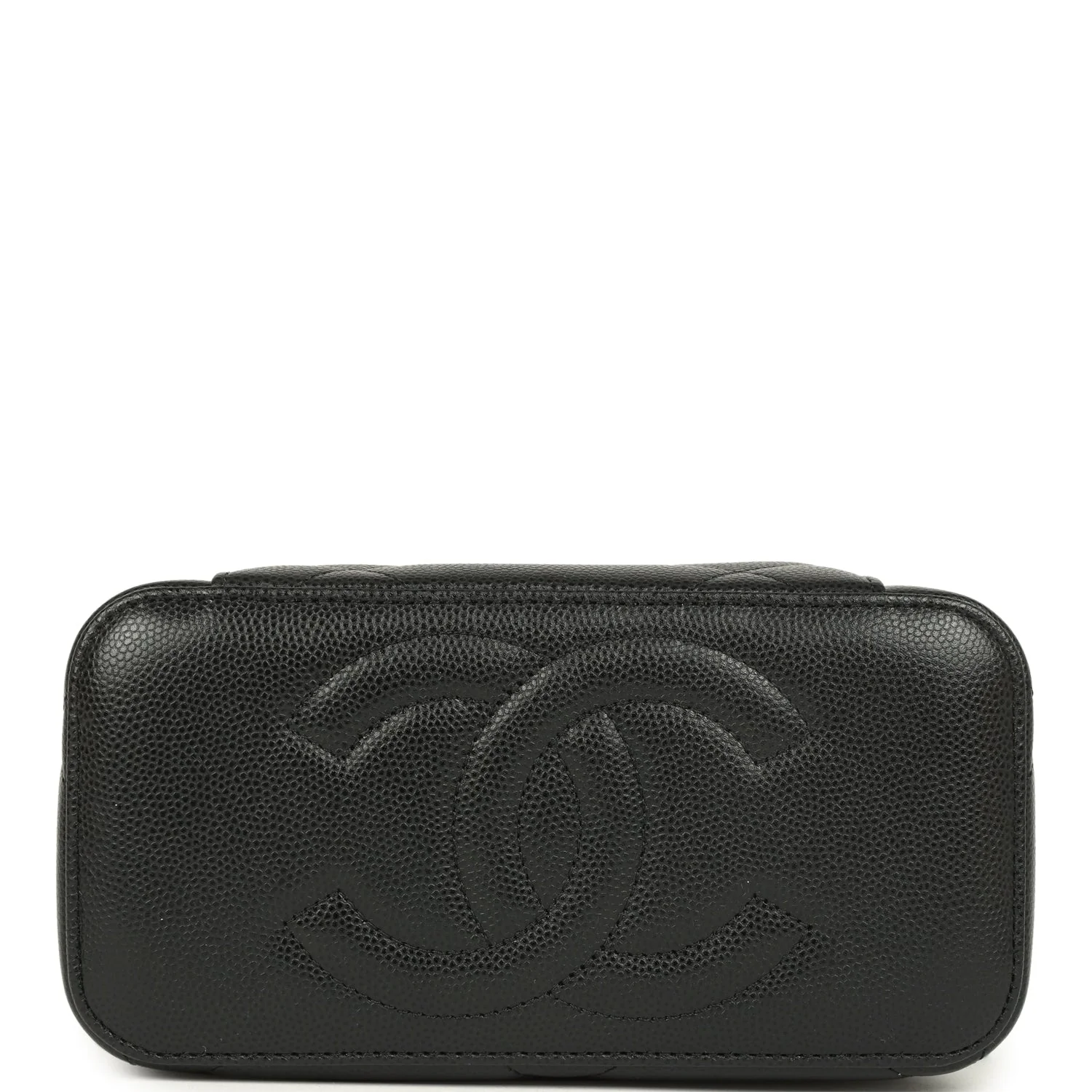 Chanel Small Top Handle Vanity Case Black Caviar Light Gold Hardware