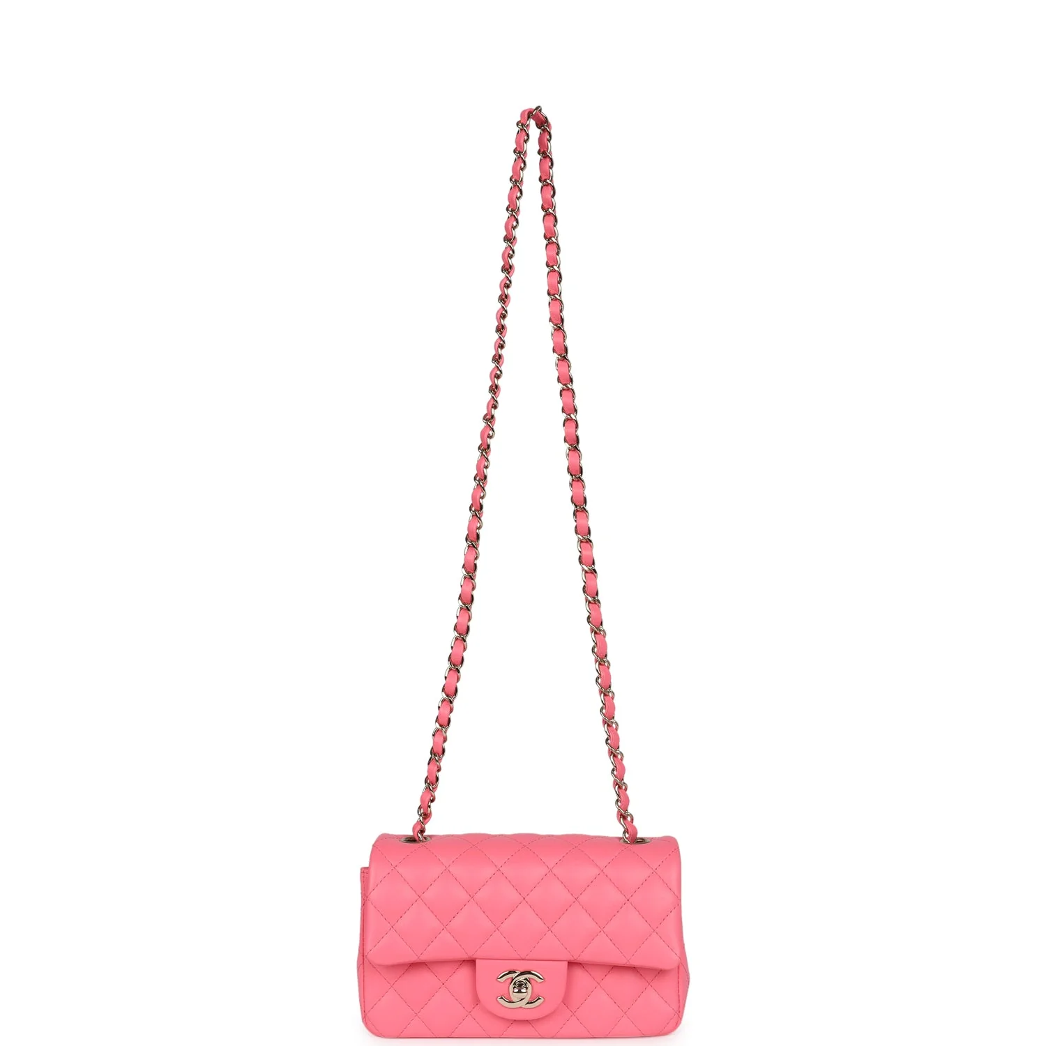Chanel Mini Rectangular Flap Bag Hot Pink Lambskin Light Gold Hardware