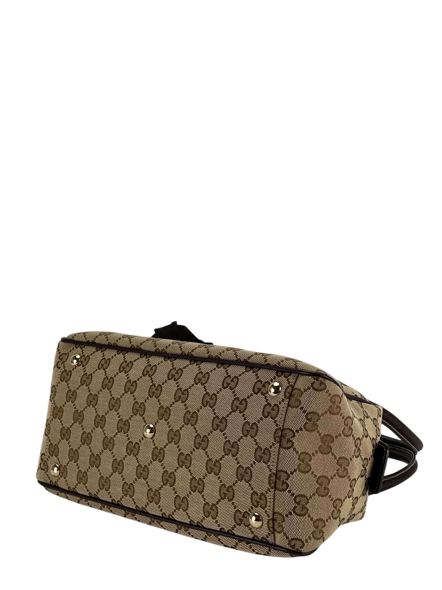 GUCCI - Beige Brown GG Canvas Trophy Boston Handbag