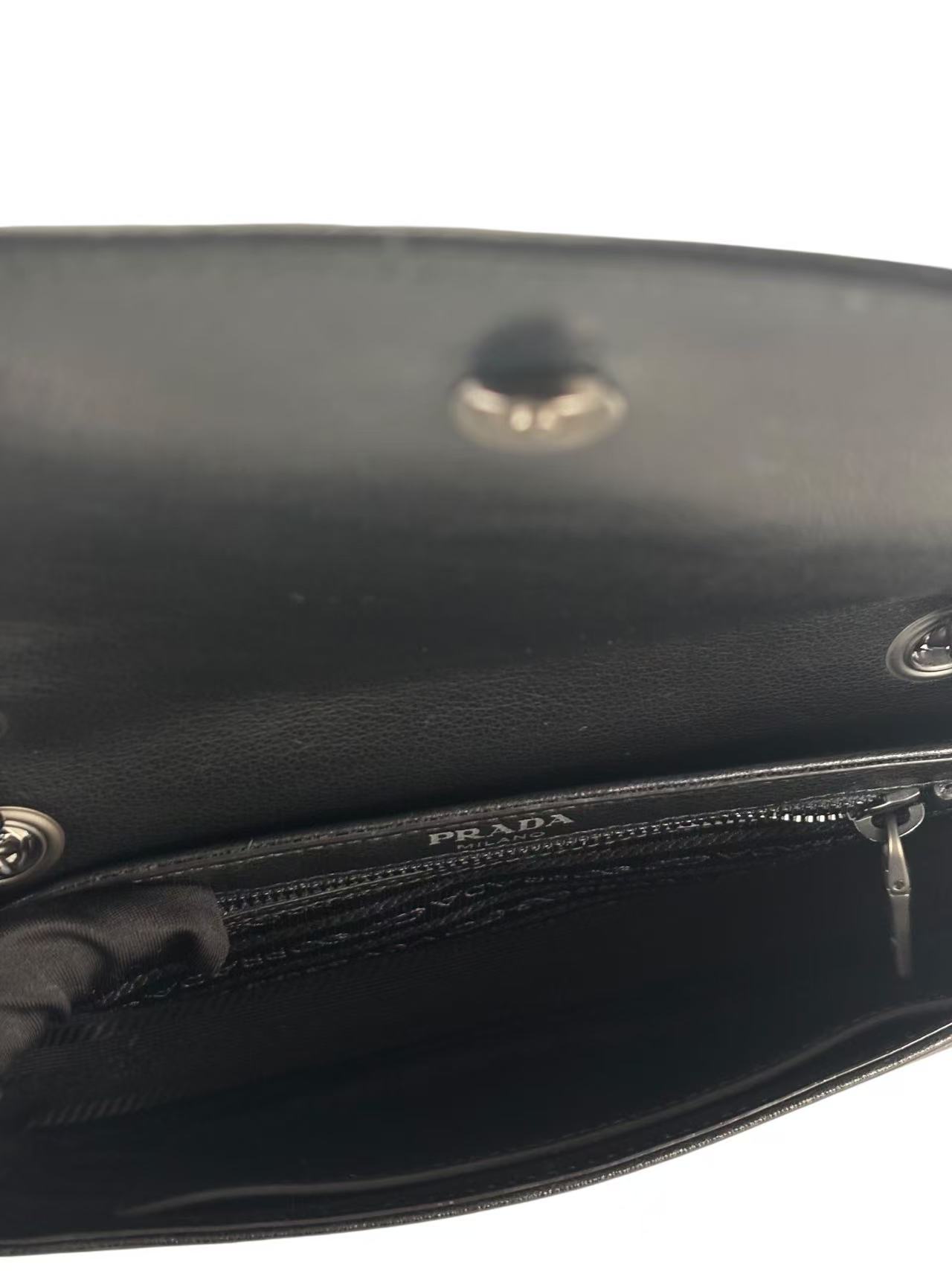 PRADA - Black Leather Studded Flap Double Chain Shoulder Bag